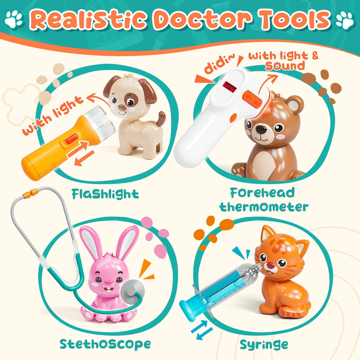 Lehoo Castle Veterinarian Playset – 4-Room Pet Vet Kit with Keys for Kids