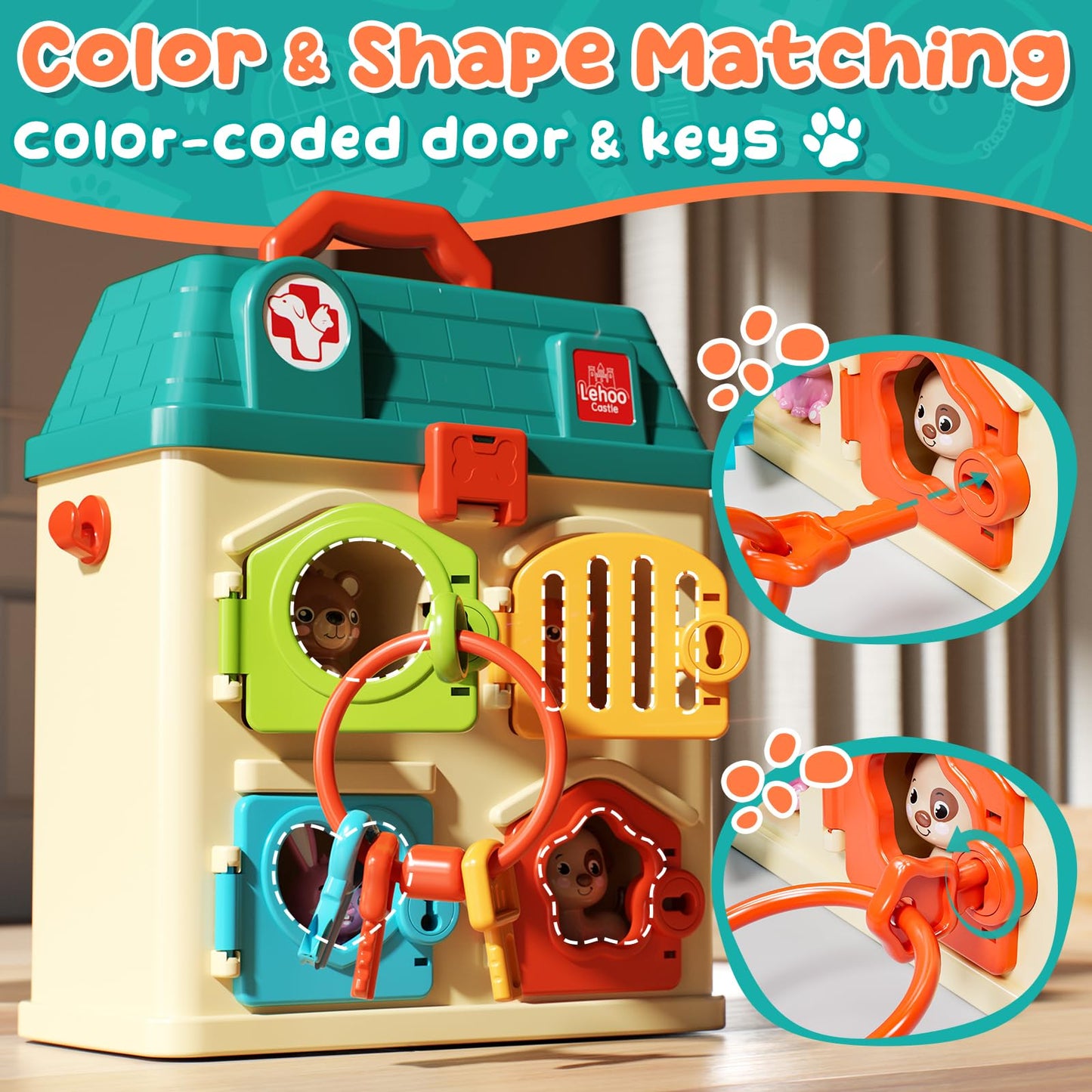 Lehoo Castle Veterinarian Playset – 4-Room Pet Vet Kit with Keys for Kids