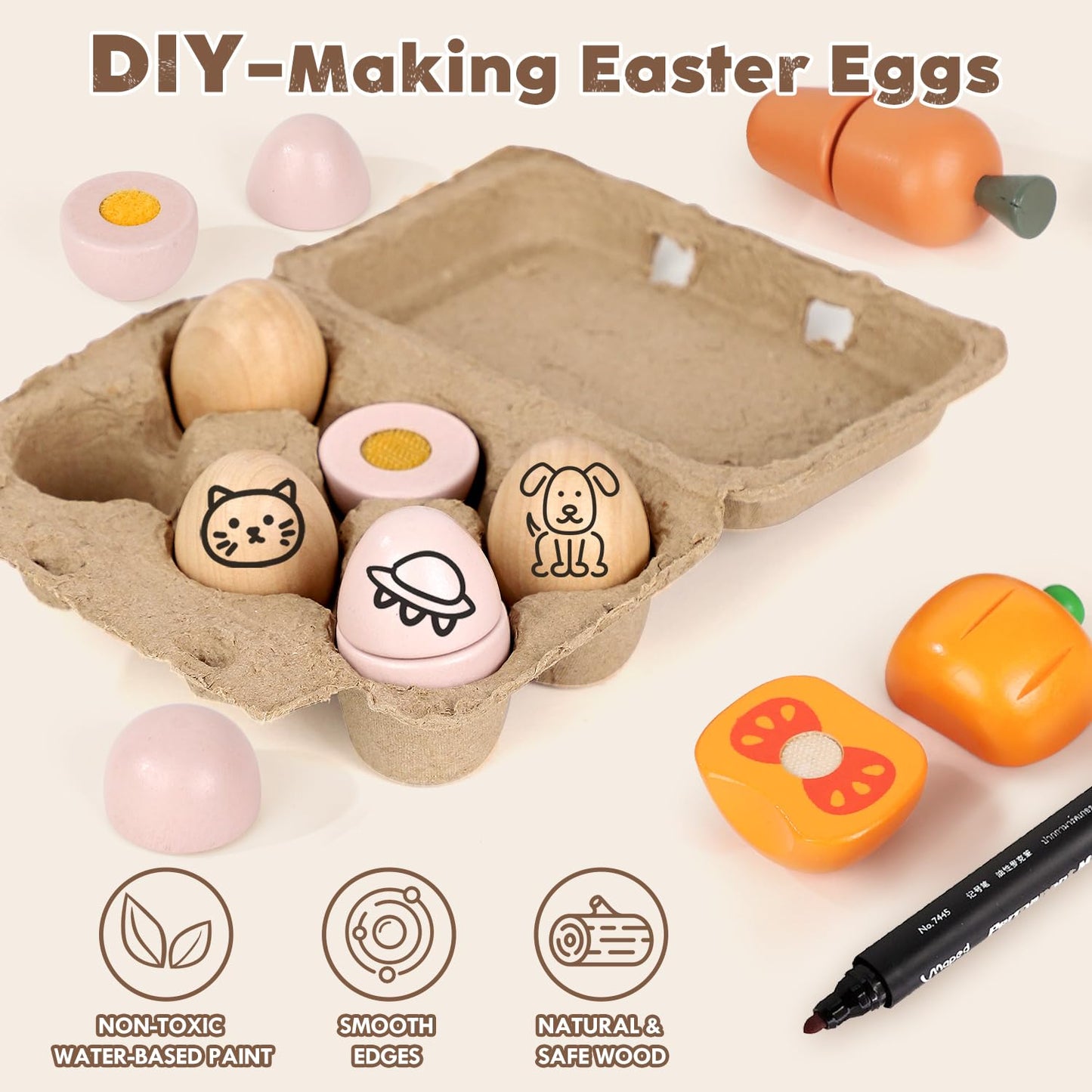 Lehoo Castle Wooden Play Food Sets – Safe, Educational Pretend Kitchen Toys for Kids 3+