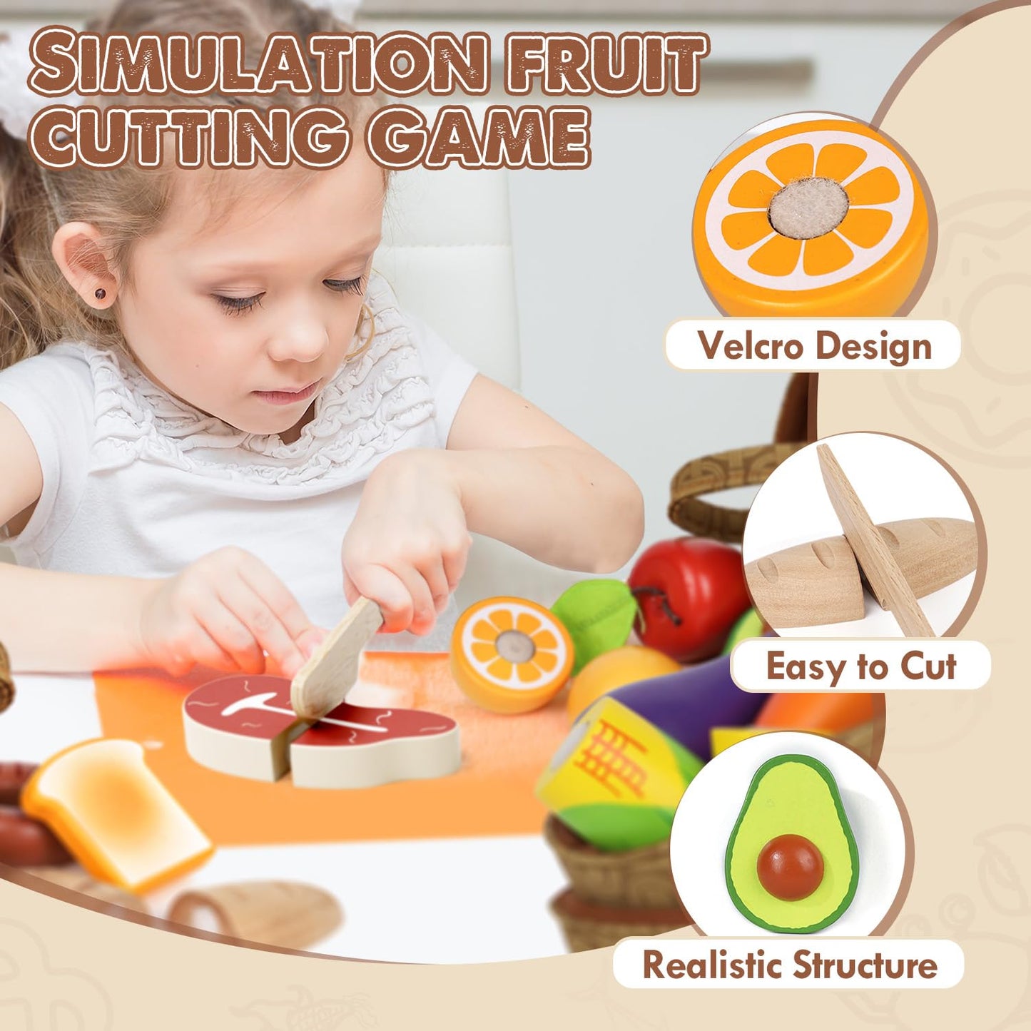 Lehoo Castle Wooden Play Food Set – Pretend Kitchen & Sorting Toys