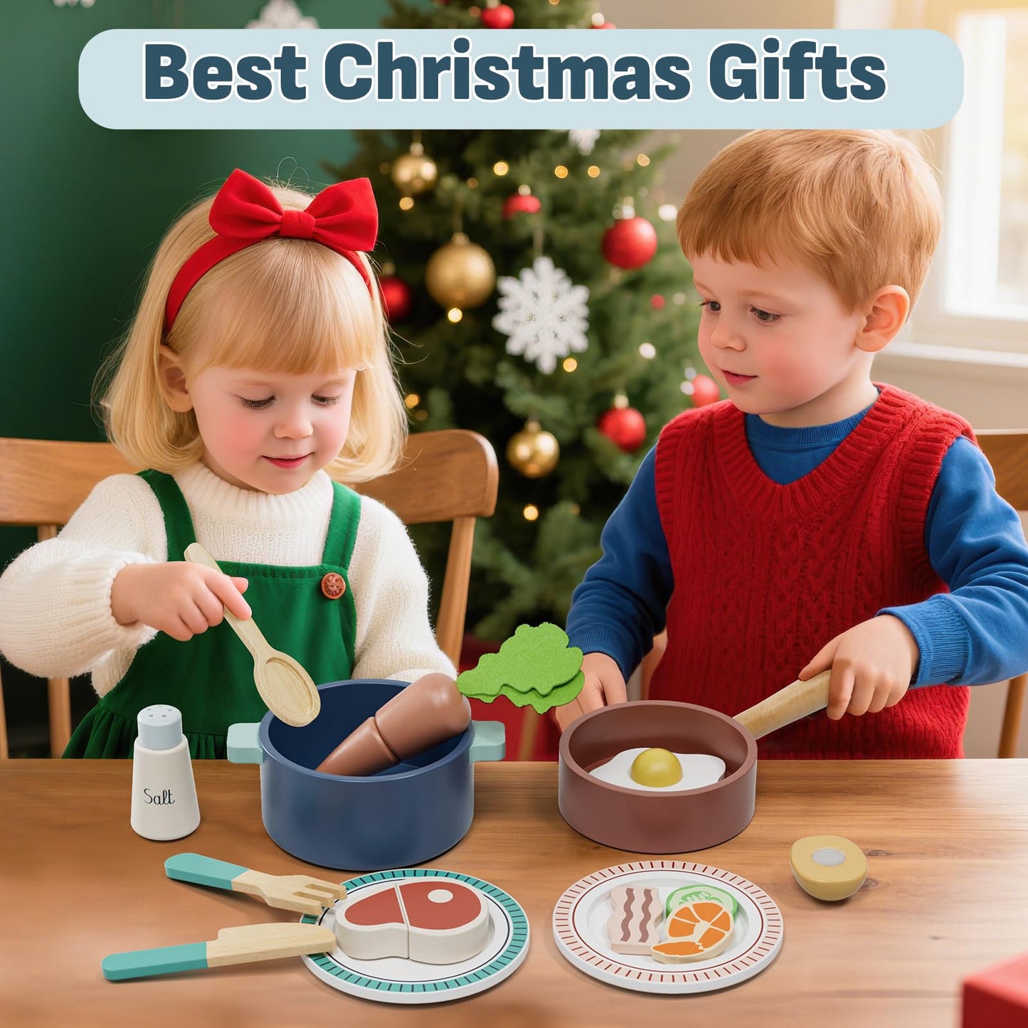 Lehoo Castle Wooden Play Kitchen Accessories – Pots, Pans & Cuttable Food Sets for Toddlers