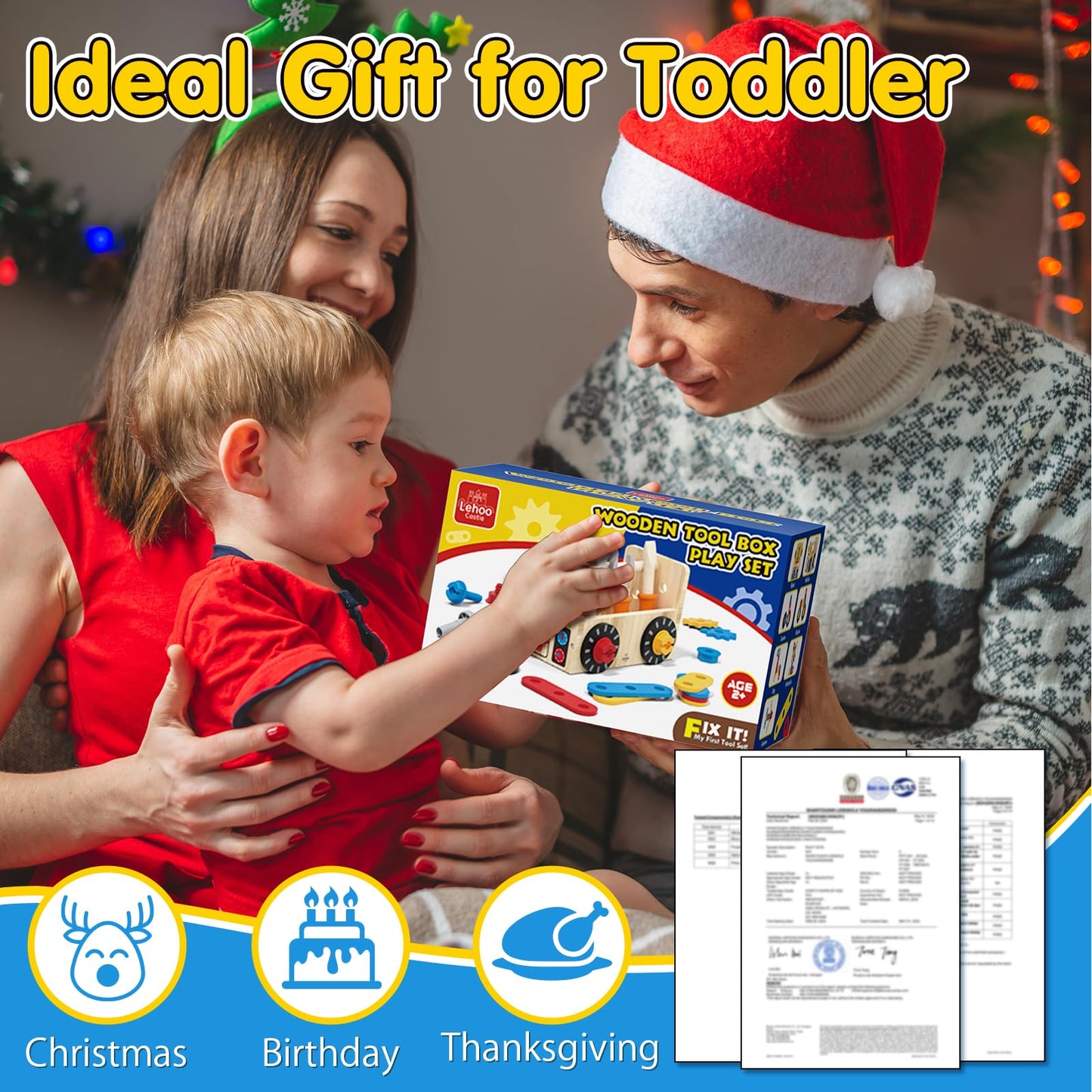 Lehoo Castle Montessori Kids Tool Set – Wooden Toddler Tool Bench for Ages 2-4 | STEM Pretend Play