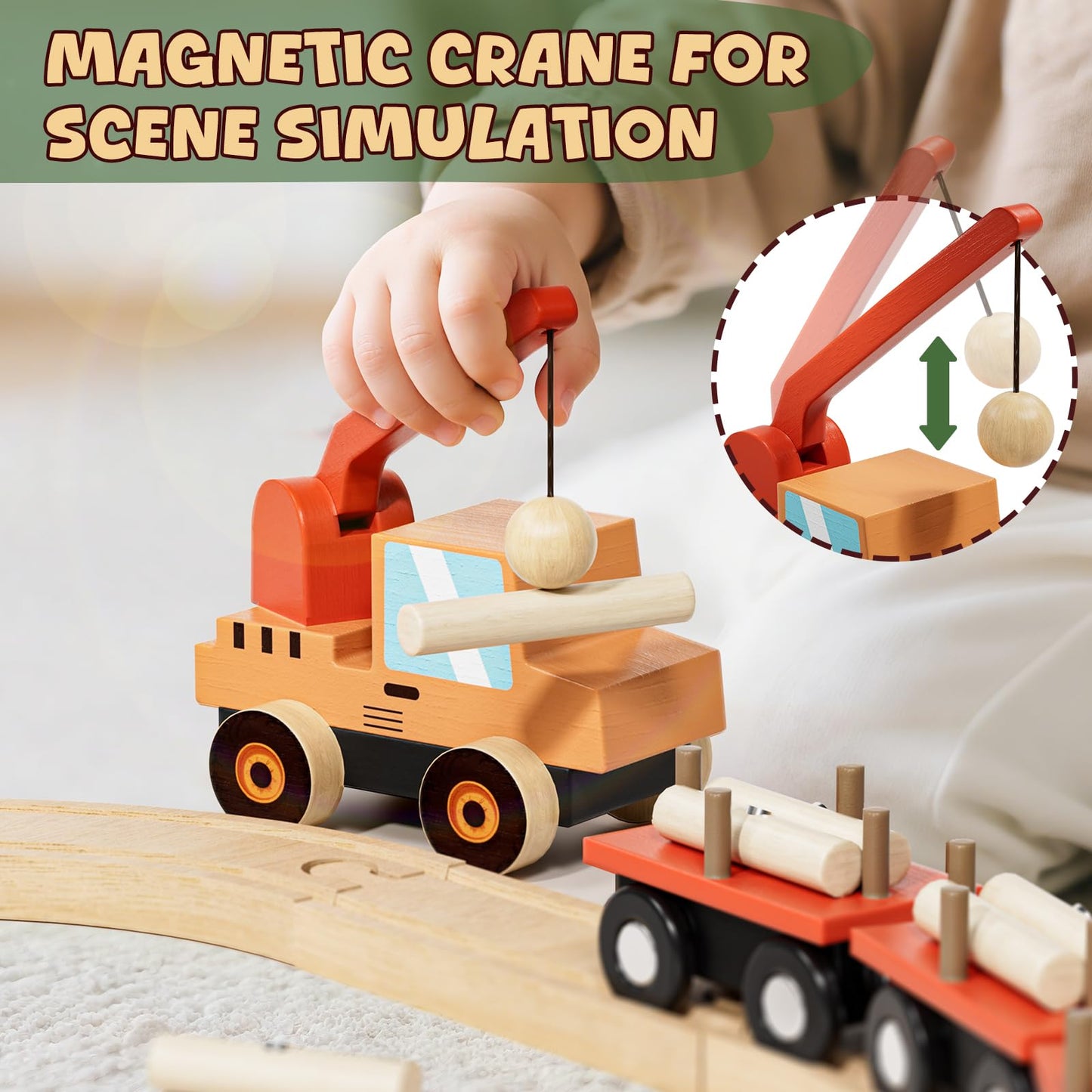 Lehoo Castle Wooden Train Set for Toddlers 2-5 — Farm Animals & 72-Piece Track