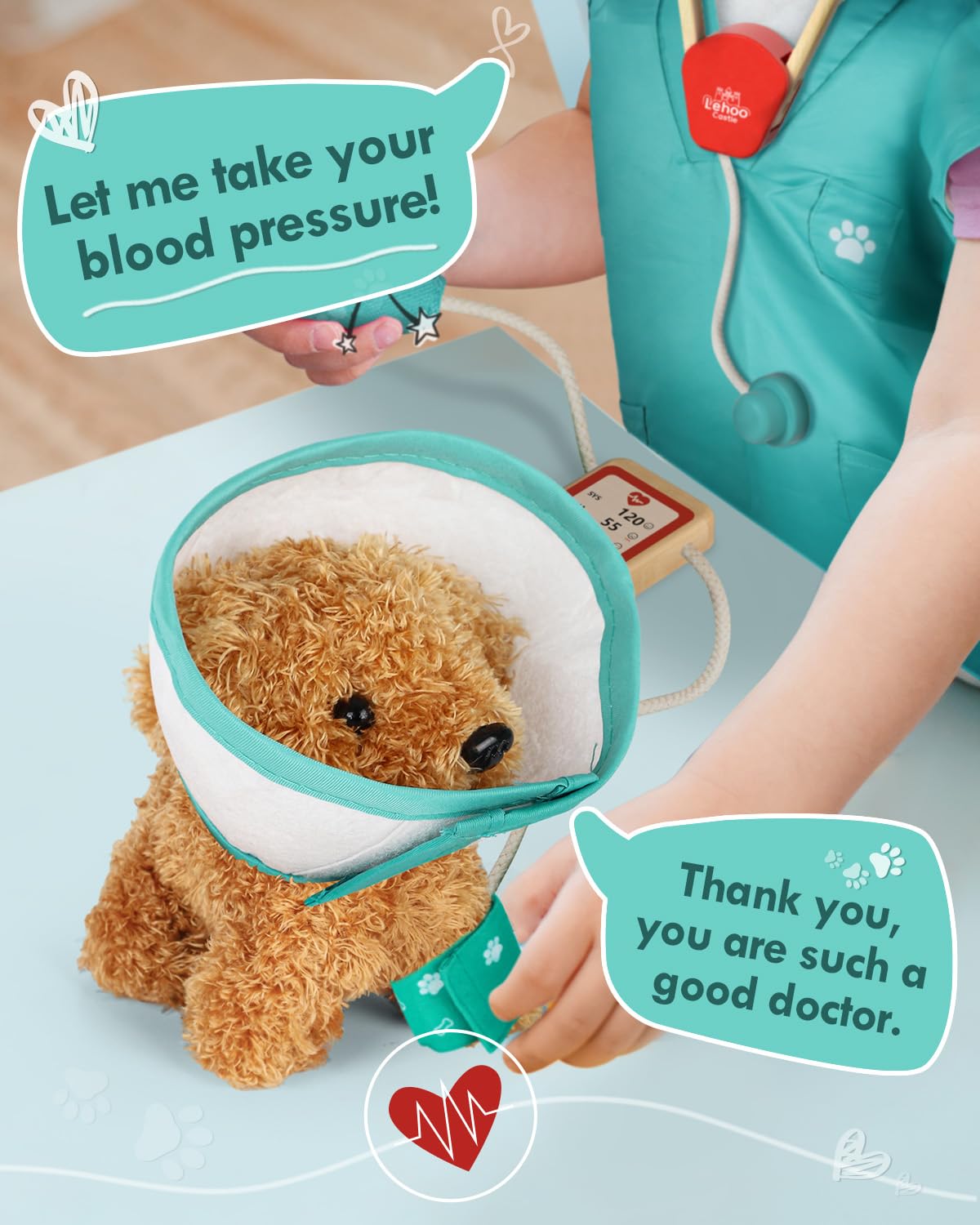 Lehoo Castle Wooden Doctor Kit for Kids | Pretend Vet Play Set with Dog Bag
