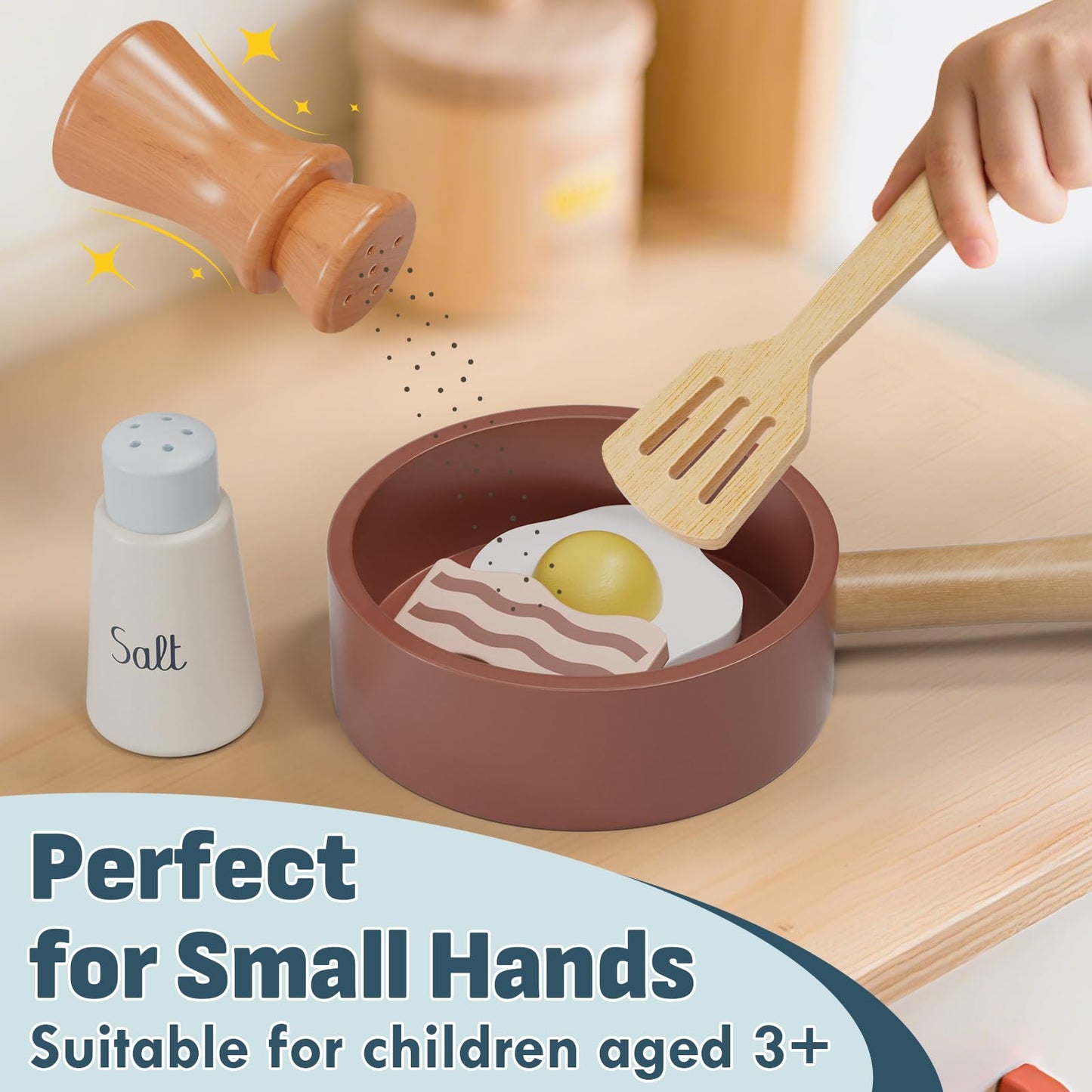 Lehoo Castle Wooden Play Kitchen Accessories – Pots, Pans & Cuttable Food Sets for Toddlers