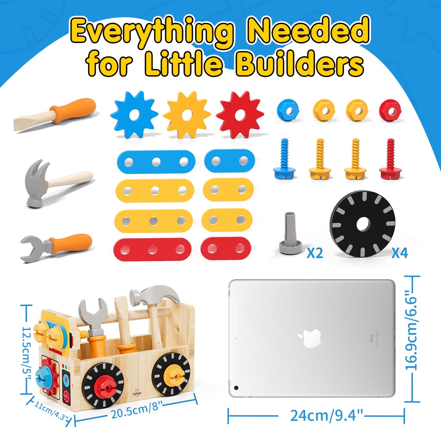 Lehoo Castle Montessori Kids Tool Set – Wooden Toddler Tool Bench for Ages 2-4 | STEM Pretend Play