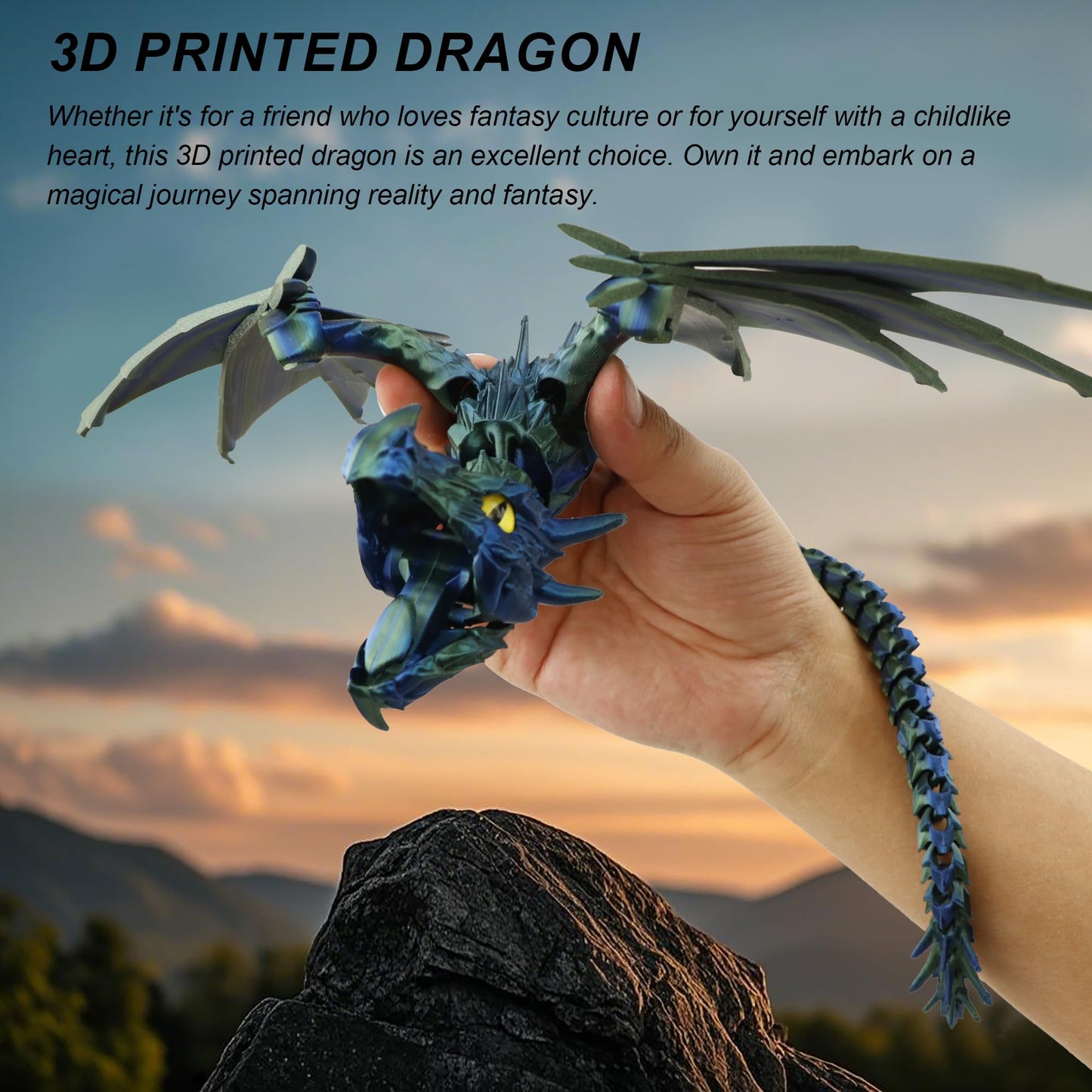 LehuoMaker 3D Printed Dragon with Wings | Flexible Articulated Desk Decor & Fidget Toy