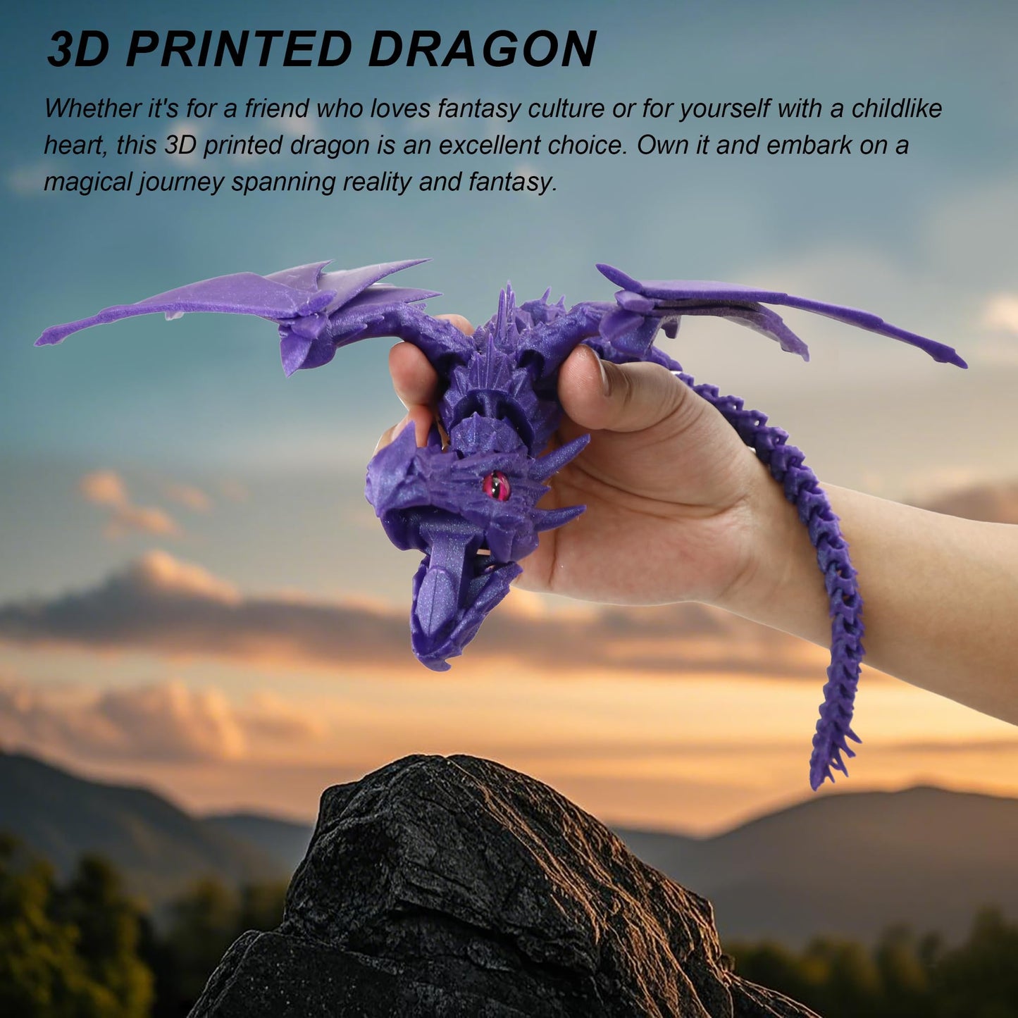 LehuoMaker 3D Printed Dragon with Wings | Flexible Articulated Desk Decor & Fidget Toy