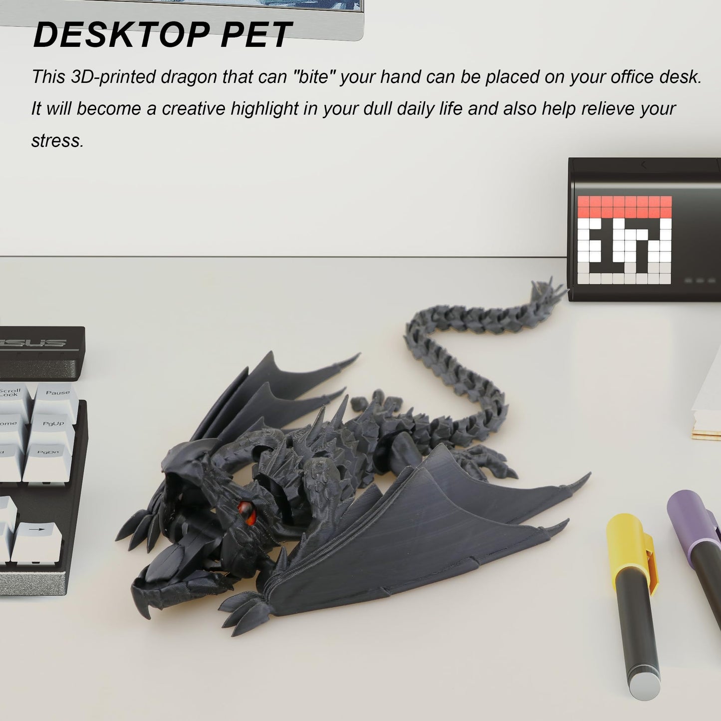 LehuoMaker 3D Printed Dragon with Wings – Articulated Fidget Desk Decor