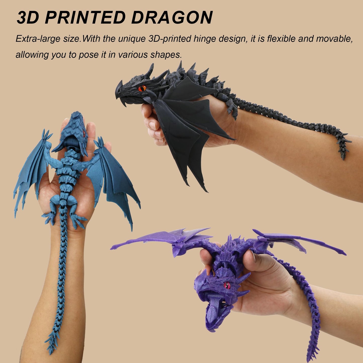 LehuoMaker 3D Printed Dragon with Wings – Articulated Fidget Desk Decor