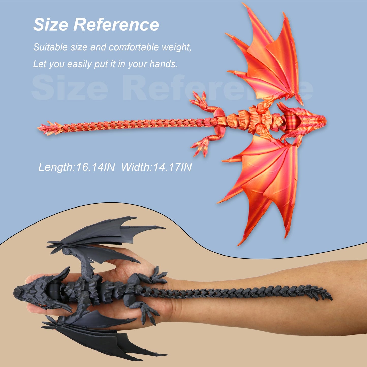 LehuoMaker 3D Printed Dragon with Wings – Articulated Fidget Desk Decor