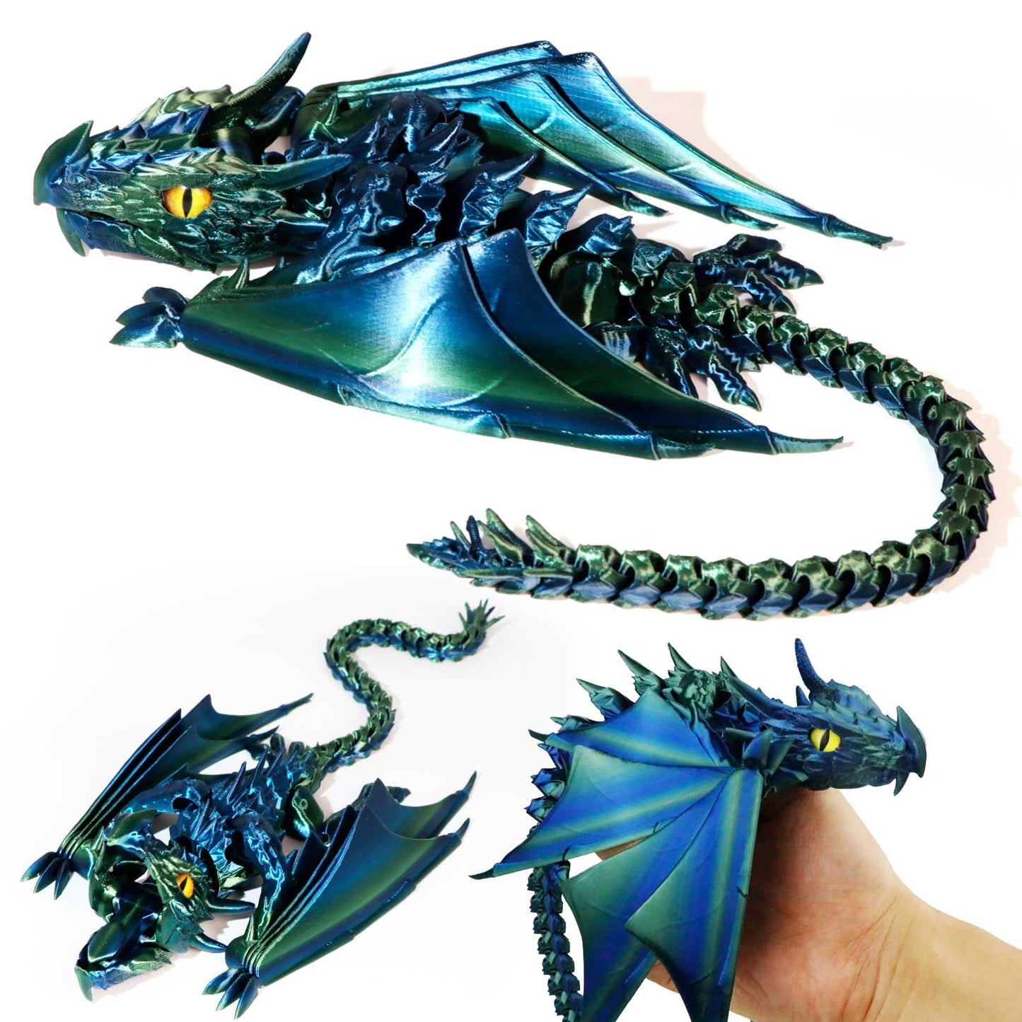 LehuoMaker 3D Printed Dragon with Wings | Flexible Articulated Crystal Dragon Model for Desk Decor