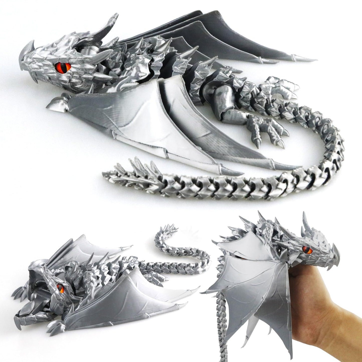 LehuoMaker 3D Printed Dragon with Wings | Flexible Articulated Desk Decor & Fidget Toy