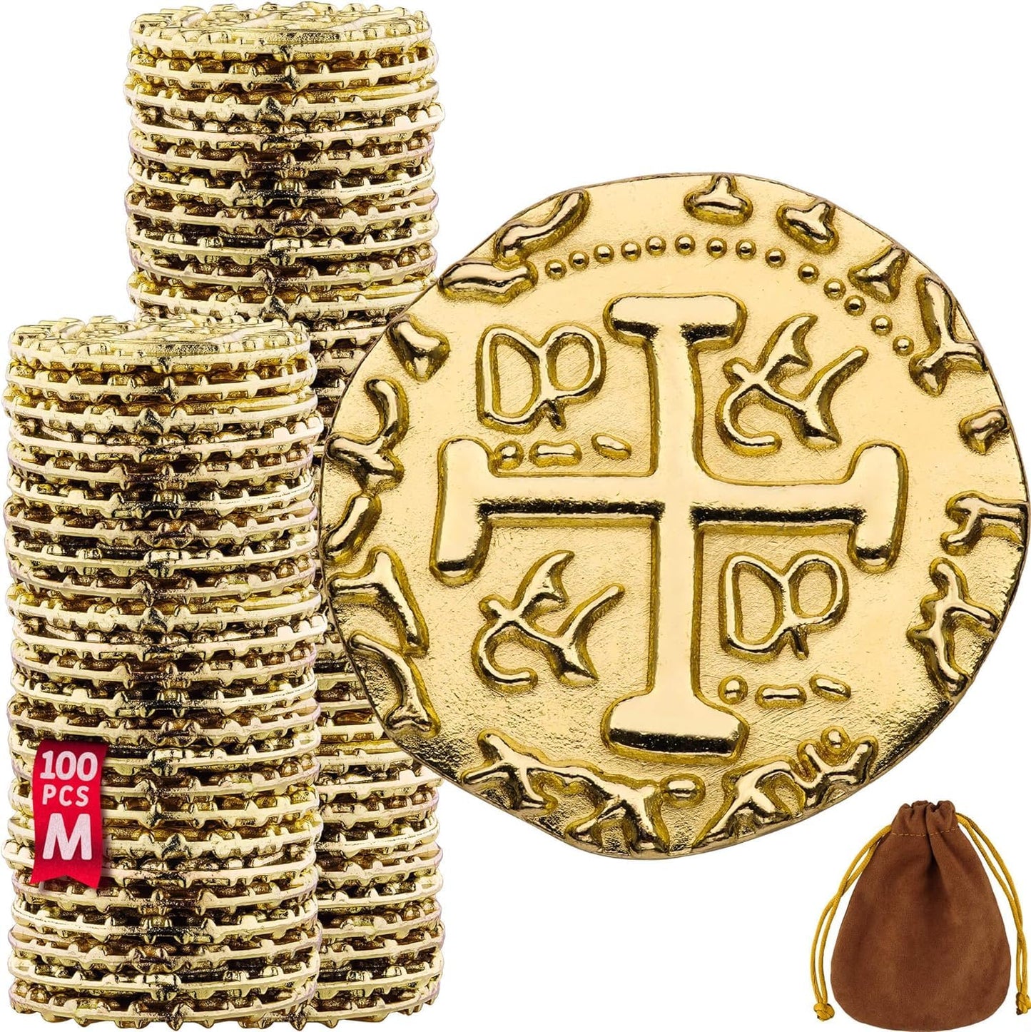 Leib Games Large Metal Pirate Coins - 100 Gold Doubloons (7/8in) for Games & Parties