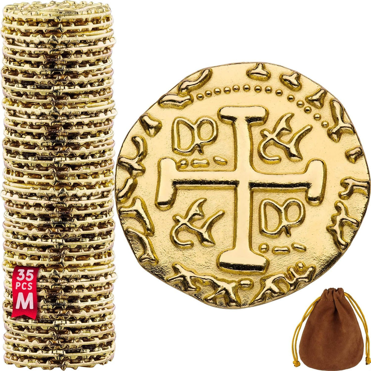 Leib Games Metal Pirate Coins - 35 Gold Doubloons for Games & Parties