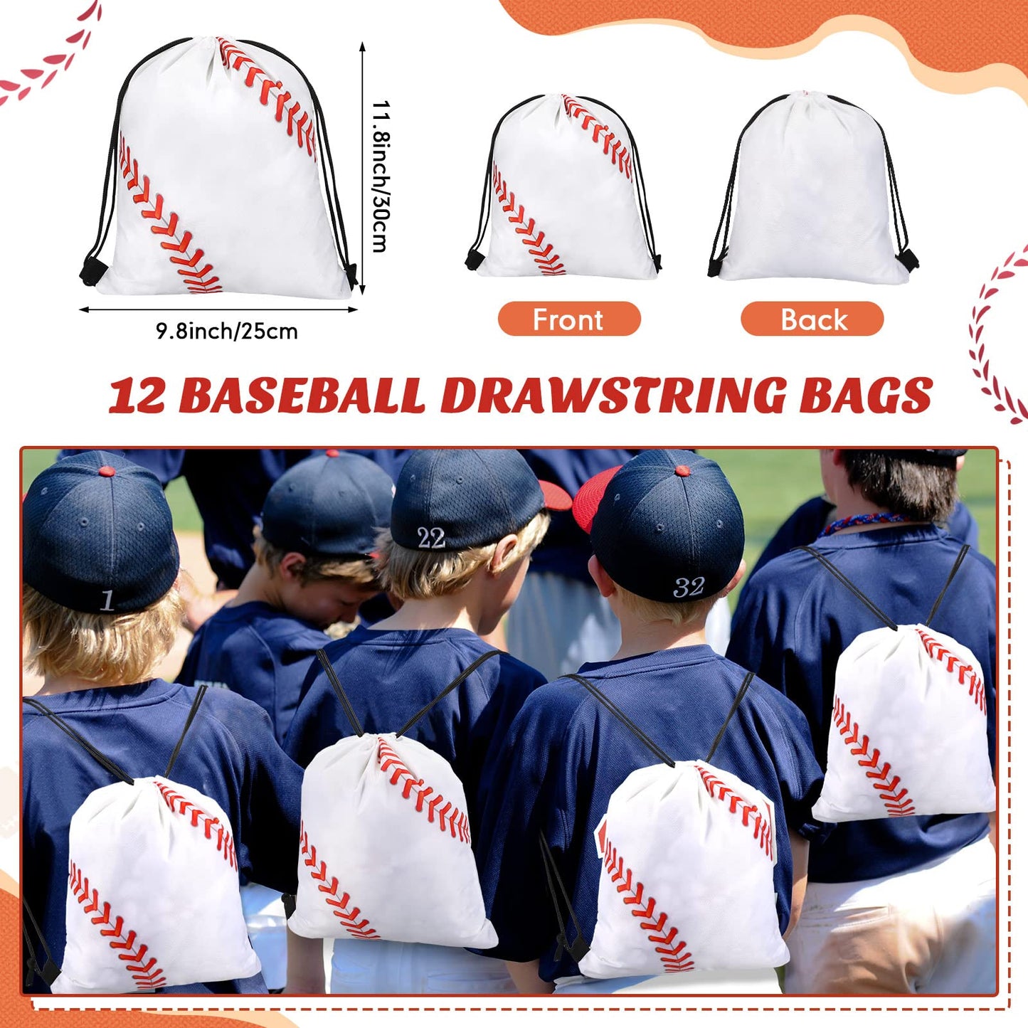 LEIFIDE Baseball Party Favors 48 Pcs Set – 12 Drawstring Bags, 12 Bracelets, 12 Keychains, 12 Foam Stress Balls