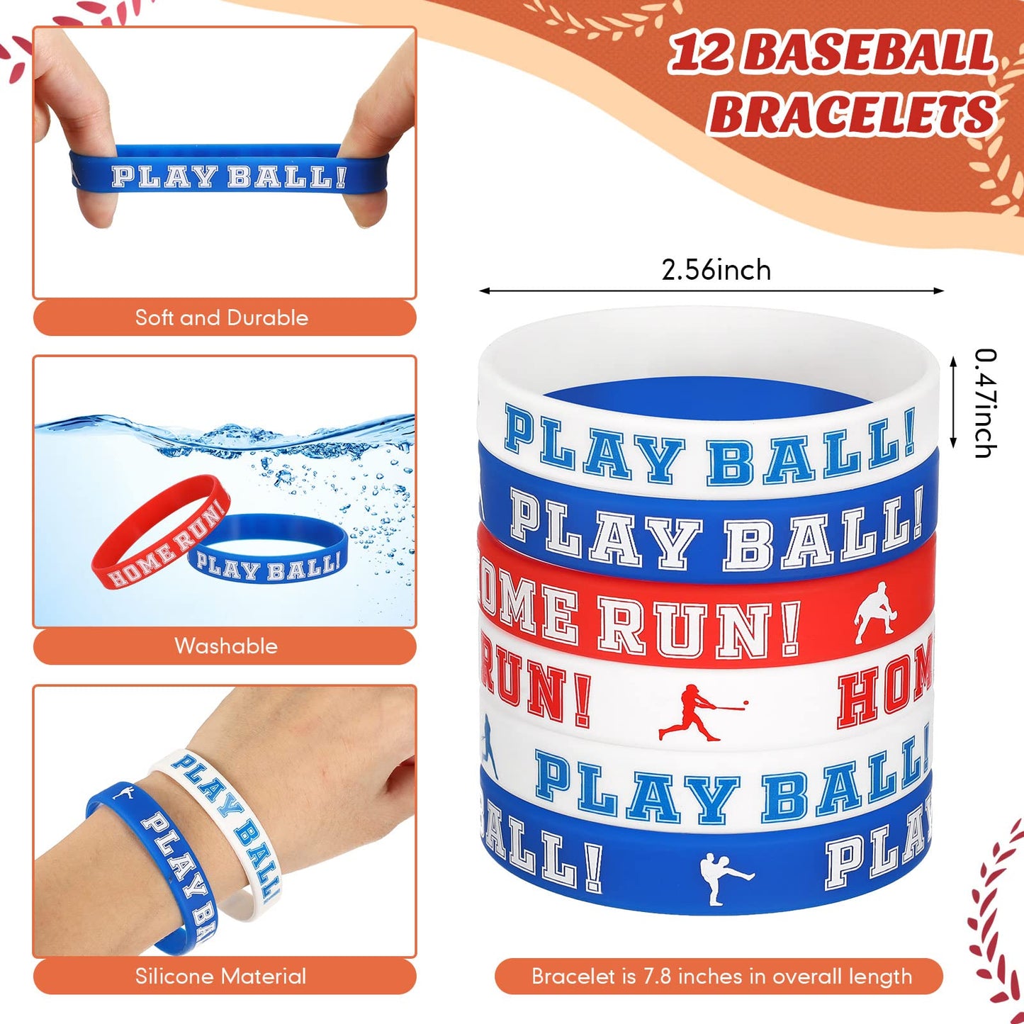 LEIFIDE Baseball Party Favors 48 Pcs Set – 12 Drawstring Bags, 12 Bracelets, 12 Keychains, 12 Foam Stress Balls