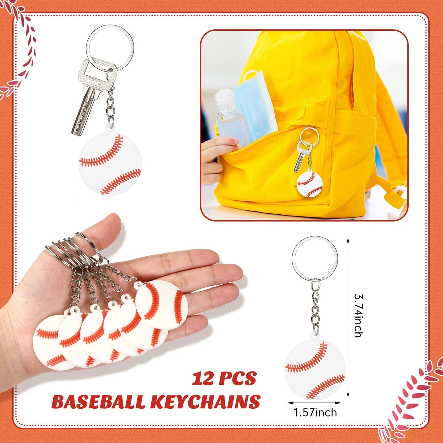 LEIFIDE Baseball Party Favors 48 Pcs Set – 12 Drawstring Bags, 12 Bracelets, 12 Keychains, 12 Foam Stress Balls