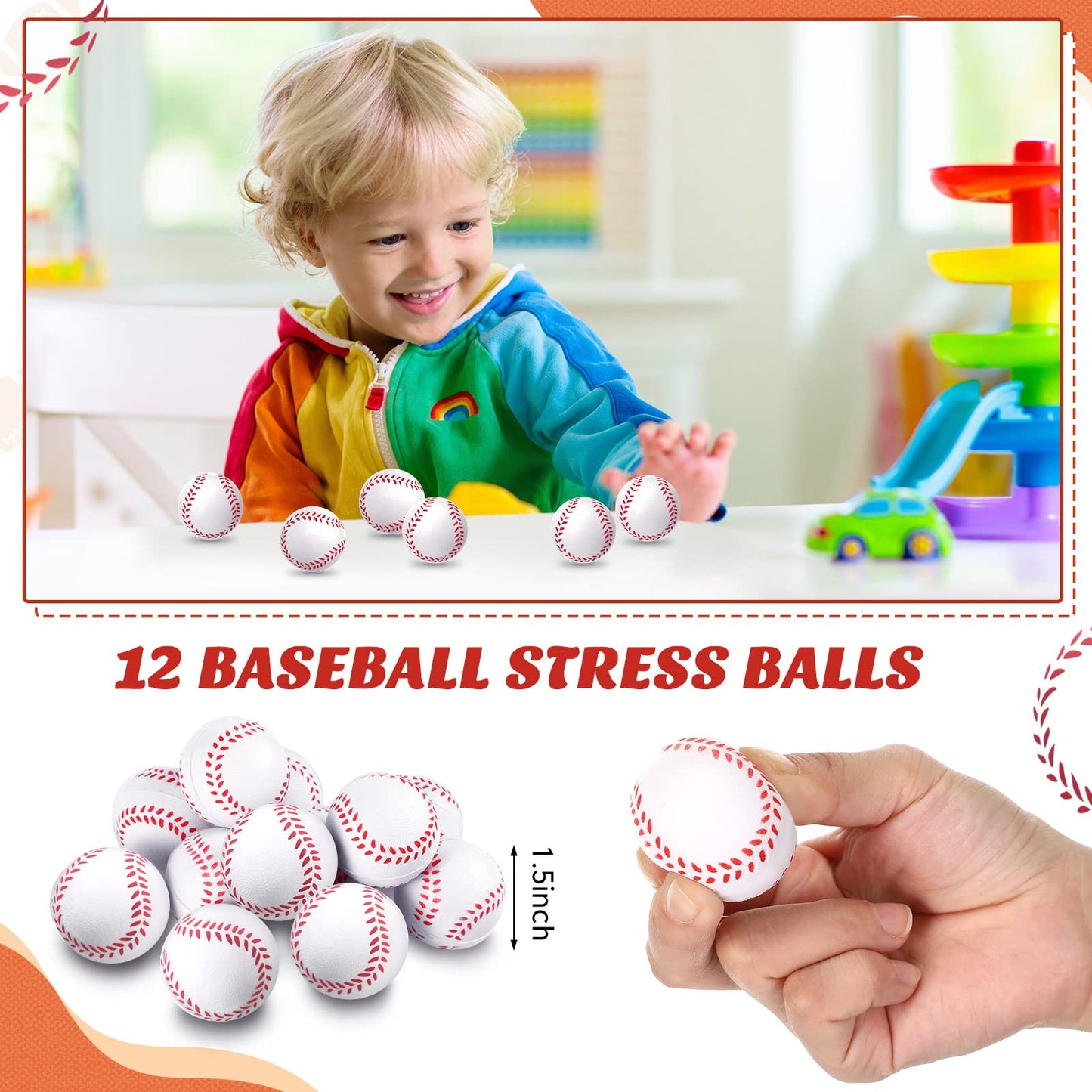 LEIFIDE Baseball Party Favors 48 Pcs Set – 12 Drawstring Bags, 12 Bracelets, 12 Keychains, 12 Foam Stress Balls