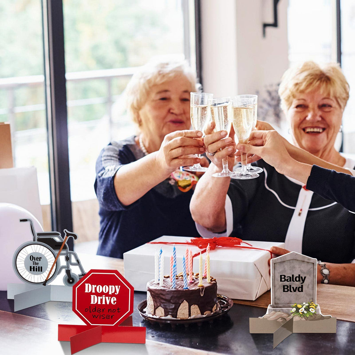 Leinuosen 9 Pcs Over-the-Hill Party Supplies: Old Age Honeycomb Centerpieces & Gag Cards
