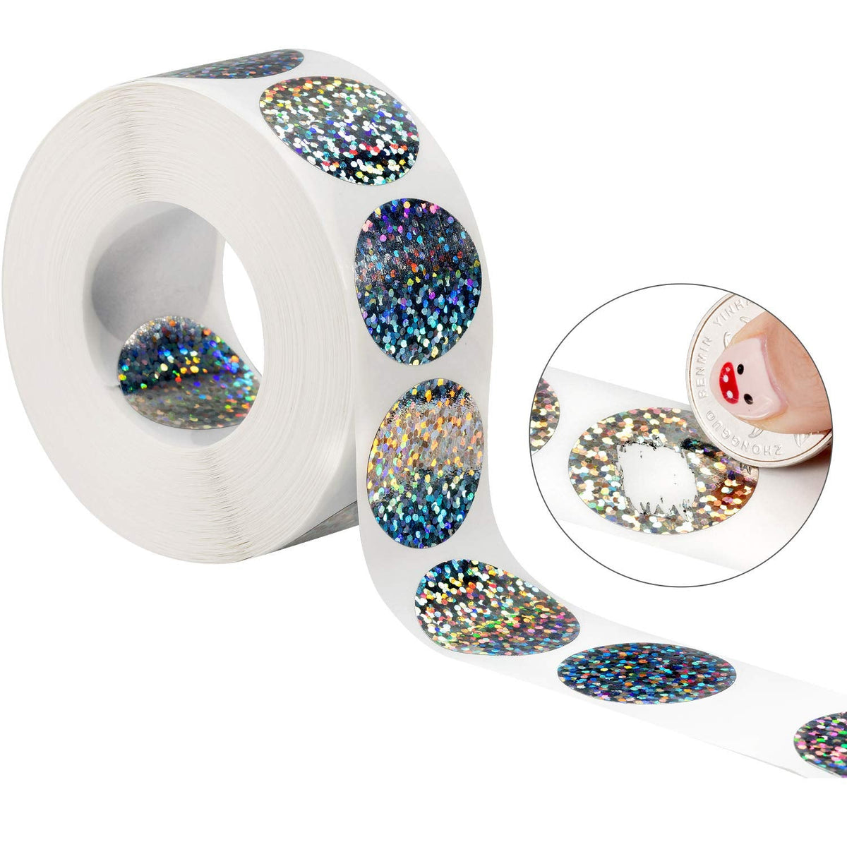 Leinuosen 1000 Pcs Scratch Off Stickers - Holographic 1-Inch Circle Labels for DIY Crafts & Party Games