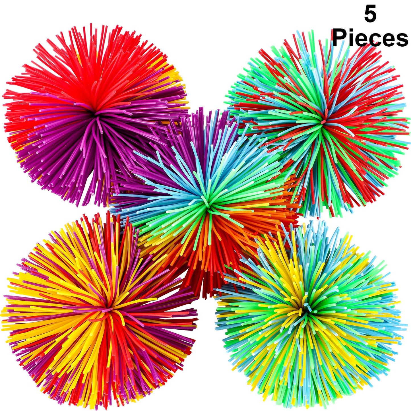 Leinuosen 5-Piece Stringy Balls Set – Soft Rainbow Fidget Stress Balls, 2.75-Inch
