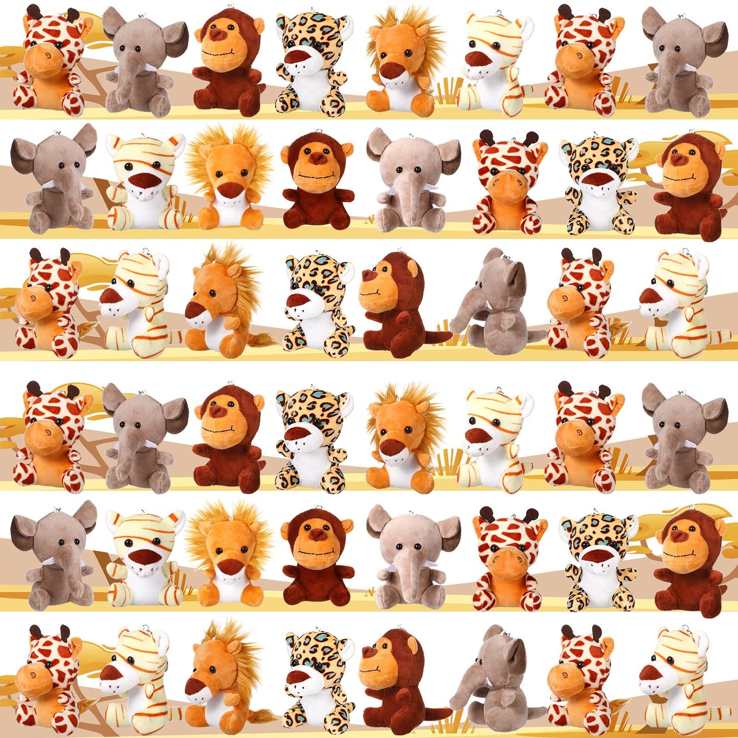 Leitee 30-Piece Mini Jungle Safari Plush — 4.8" Lion, Tiger, Elephant, Giraffe, Leopard & Monkey for Baby Showers & Jungle Parties