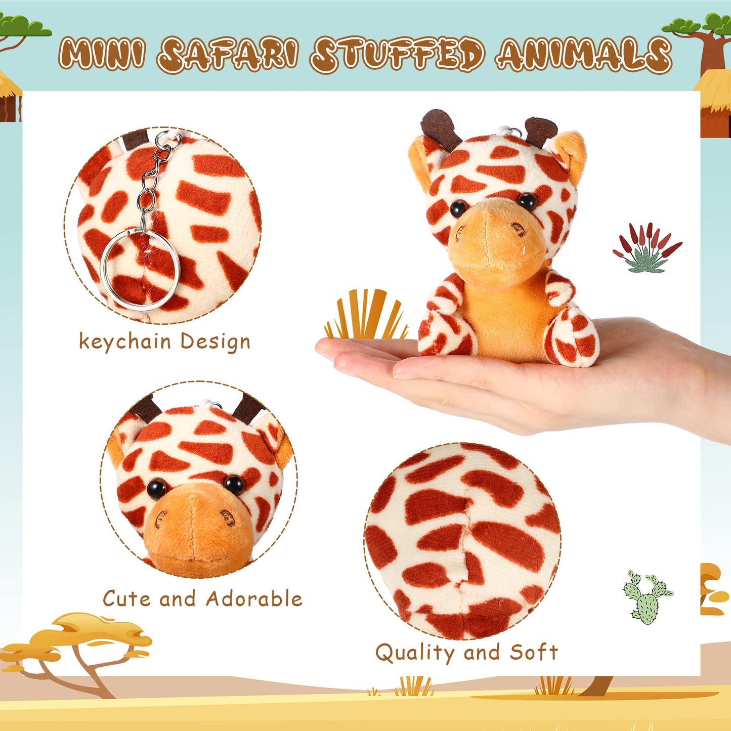 Leitee 30-Piece Mini Jungle Safari Plush — 4.8" Lion, Tiger, Elephant, Giraffe, Leopard & Monkey for Baby Showers & Jungle Parties