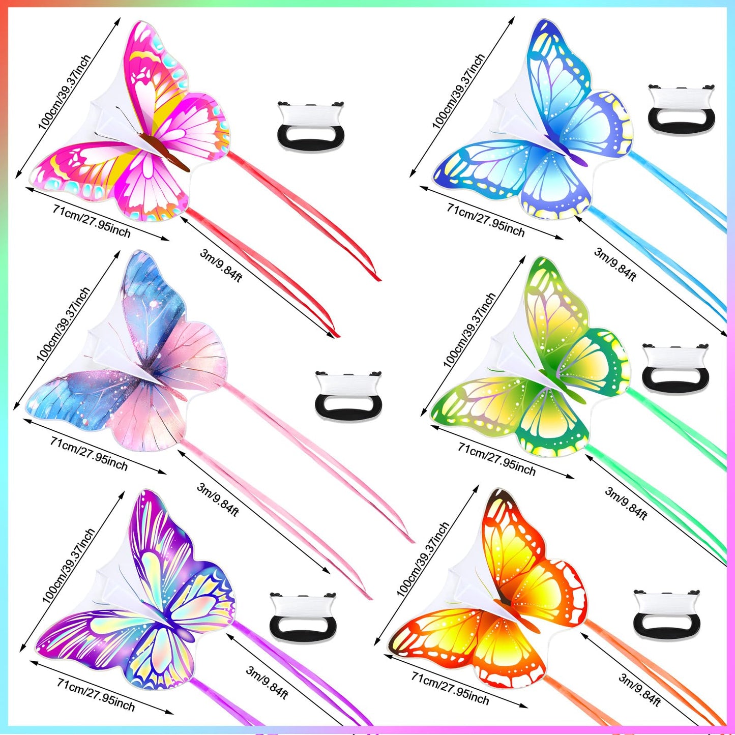 Leitee 6 Pack Large Kite Set: Butterfly, Dragonfly, Owl, Parrot, Eagle & Goldfish