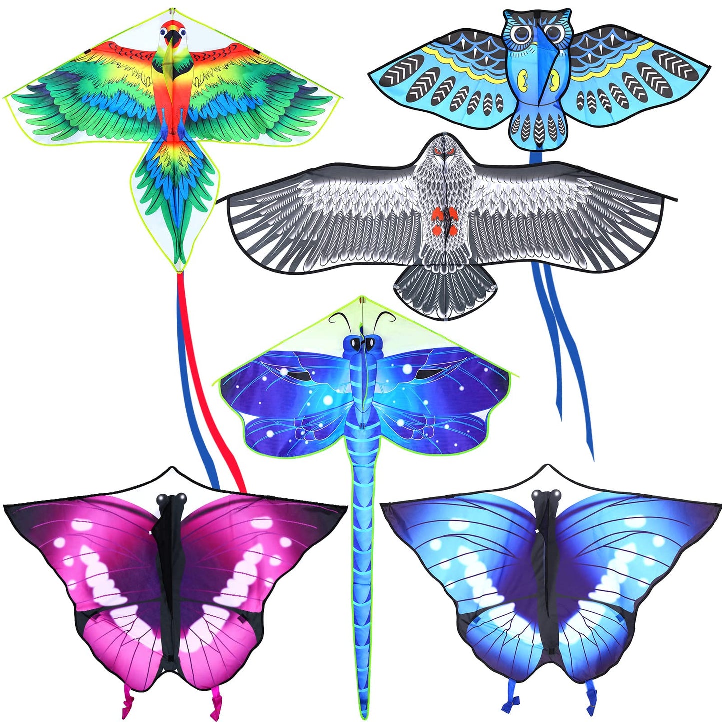 Leitee 6 Pack Large Kites for Kids & Adults – Butterfly, Dragonfly, Owl & More