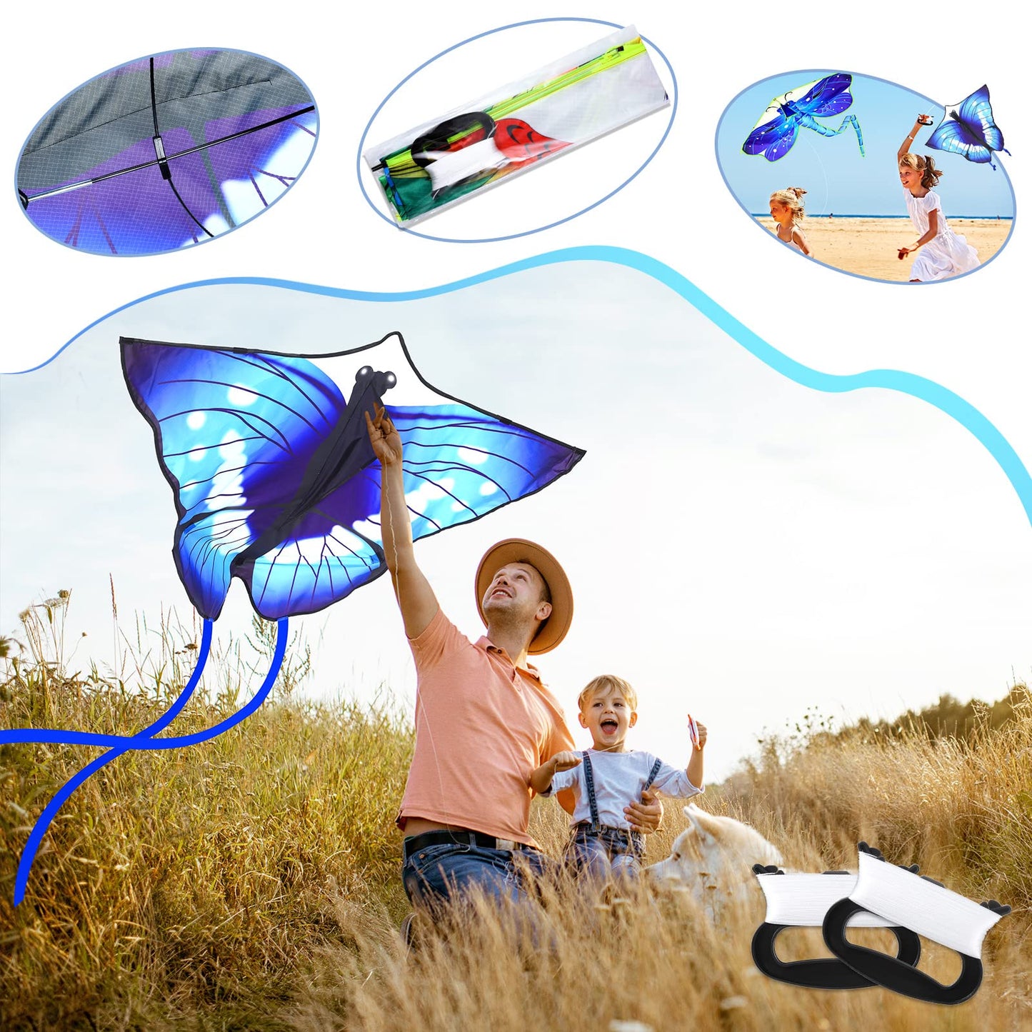 Leitee 6 Pack Large Kites for Kids & Adults – Butterfly, Dragonfly, Owl & More