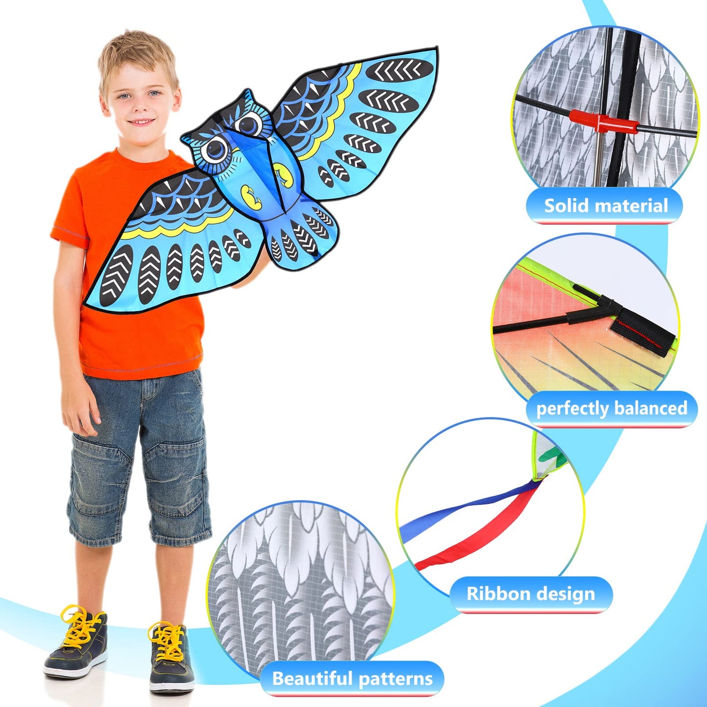 Leitee 6 Pack Large Kites for Kids & Adults – Butterfly, Dragonfly, Owl & More