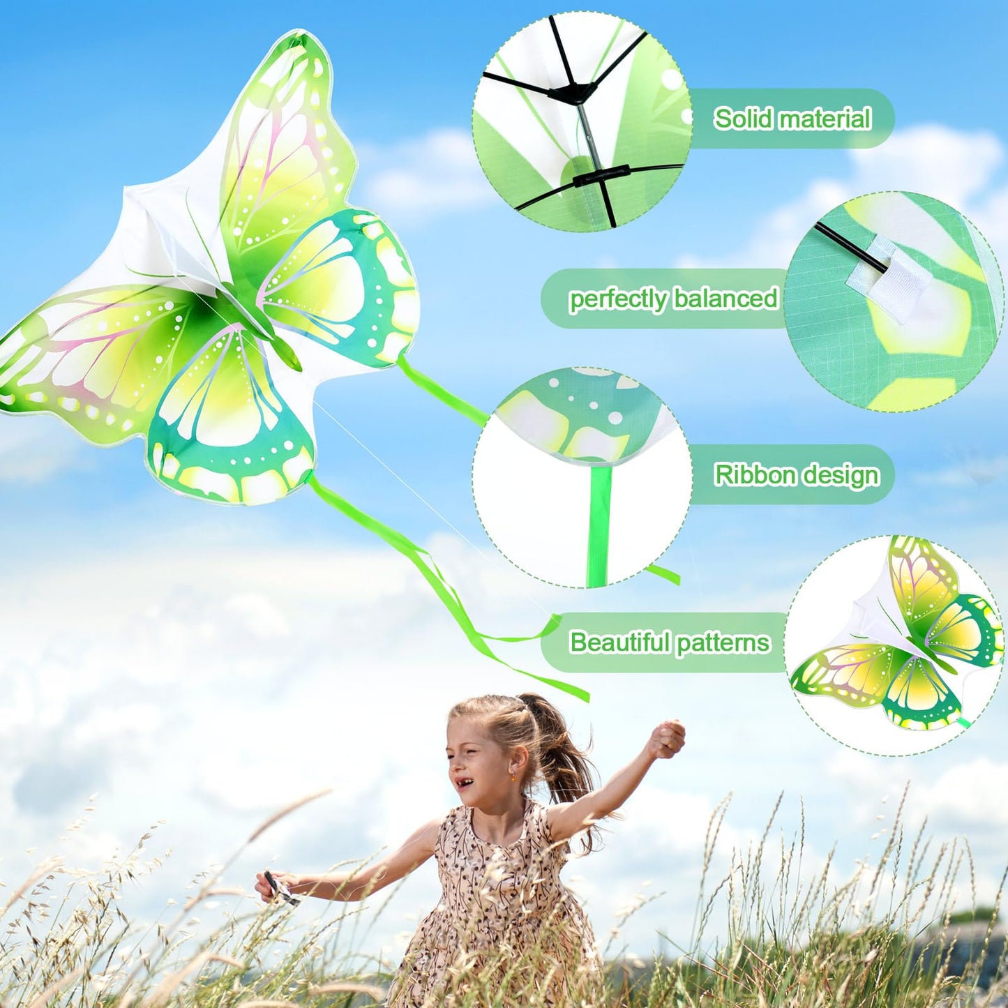 Leitee 6 Pack Large Kite Set: Butterfly, Dragonfly, Owl, Parrot, Eagle & Goldfish