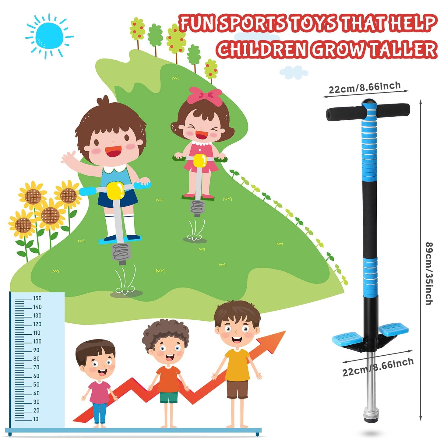 Leitee 3-Pcs Pogo Stick for Kids 6+ | Soft Foam Jump Sticks 40-80 lbs | Outdoor Activity