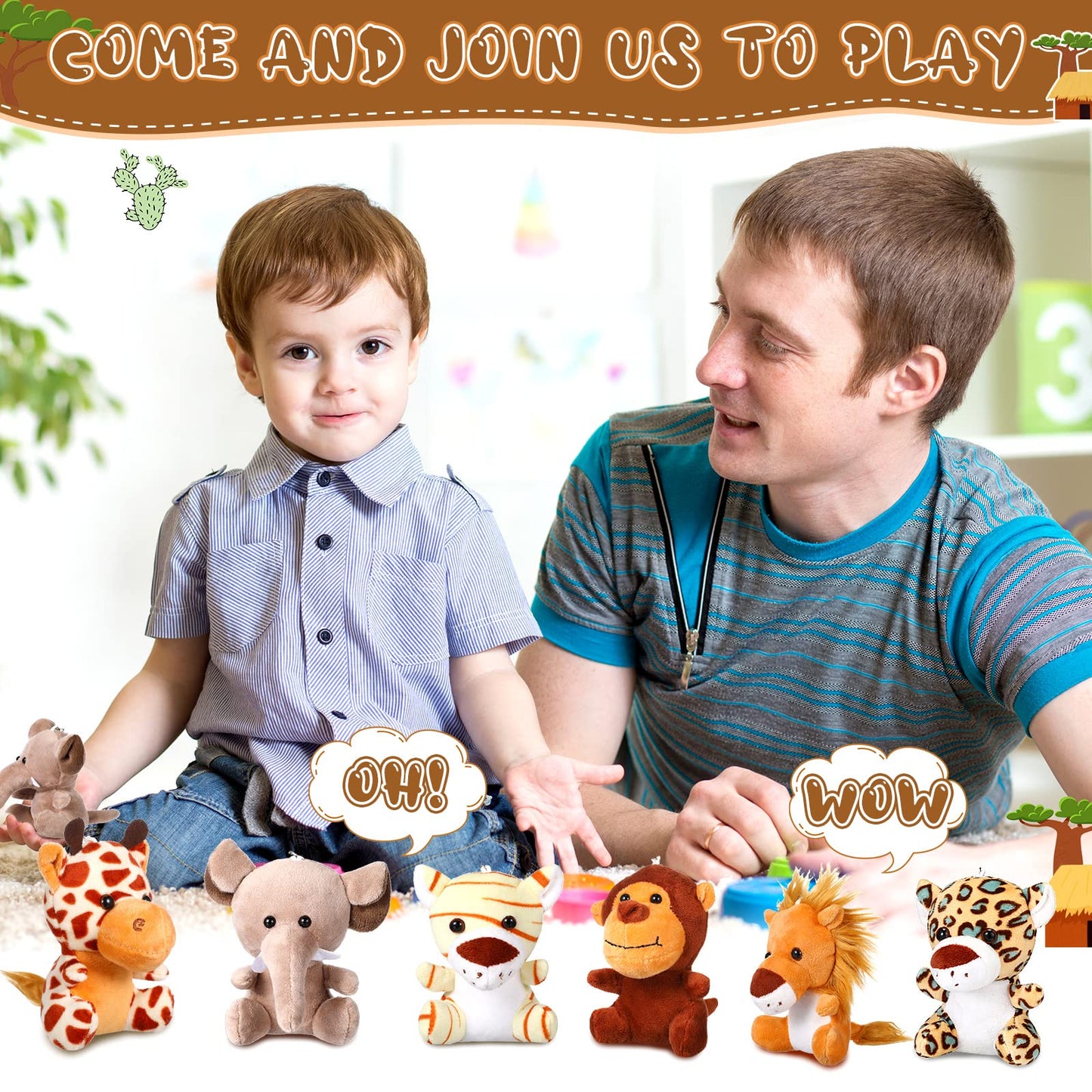 Leitee 30-Piece Mini Jungle Safari Plush — 4.8" Lion, Tiger, Elephant, Giraffe, Leopard & Monkey for Baby Showers & Jungle Parties