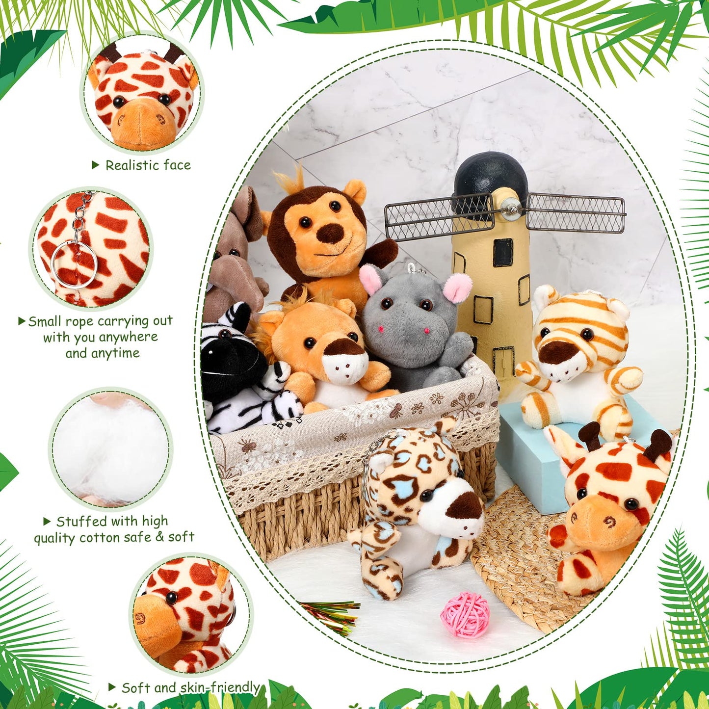 Leitee 48 Pack Mini Plush Animals — 4.7-Inch Keychain Plush Toys for Easter Hunts, Party Favors & Carnival Prizes