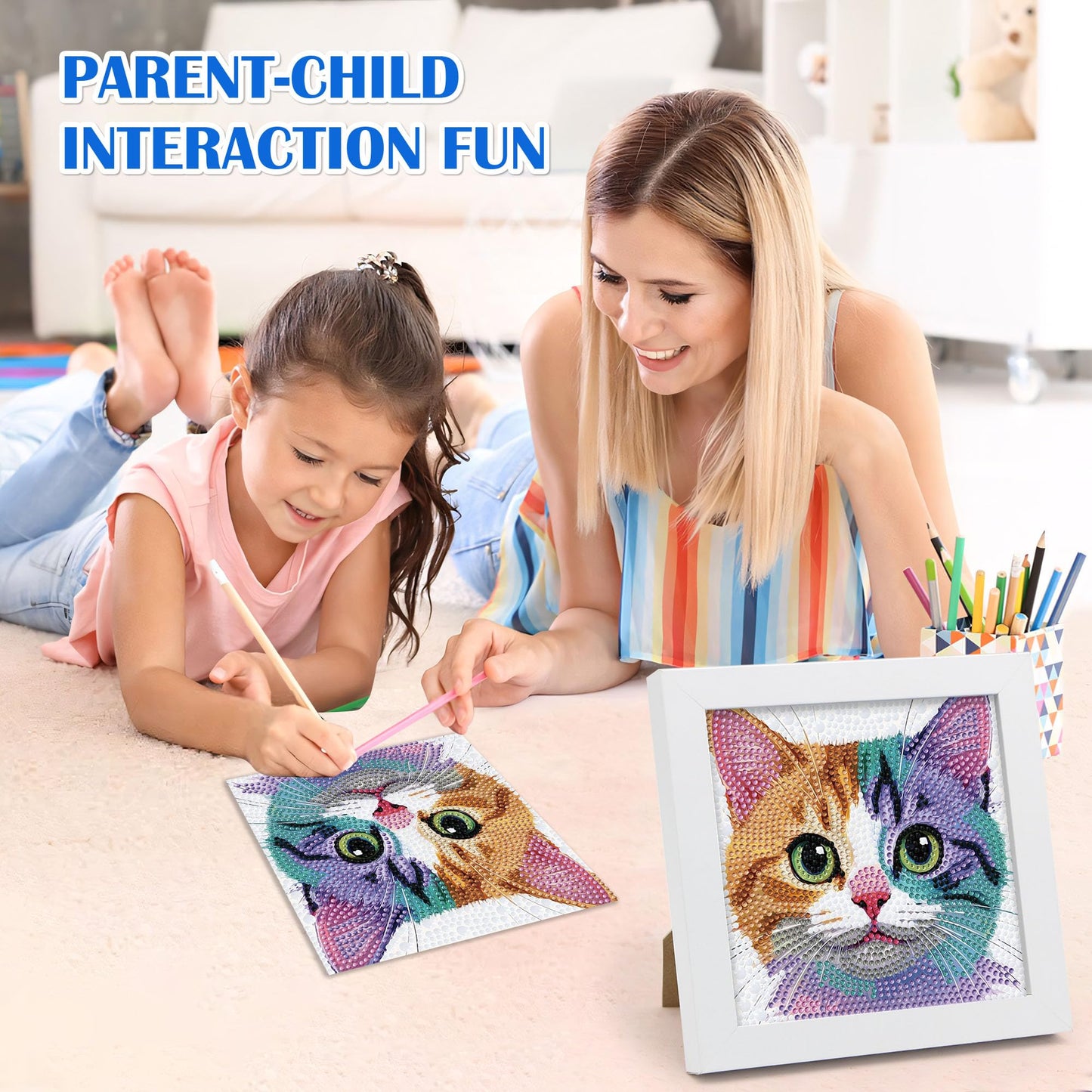 Leixonl Diamond Art Kit for Kids – Framed 7x7 Cartoon Animals (Kitten) Diamond Painting