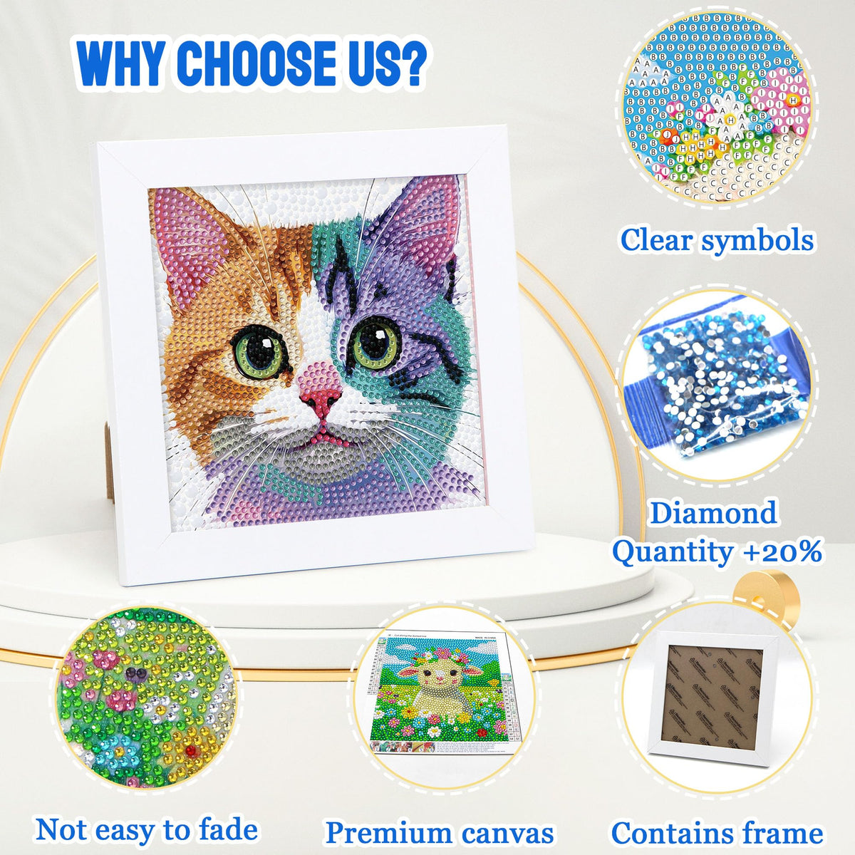 Leixonl Diamond Art Kit for Kids – Framed 7x7 Cartoon Animals (Kitten) Diamond Painting