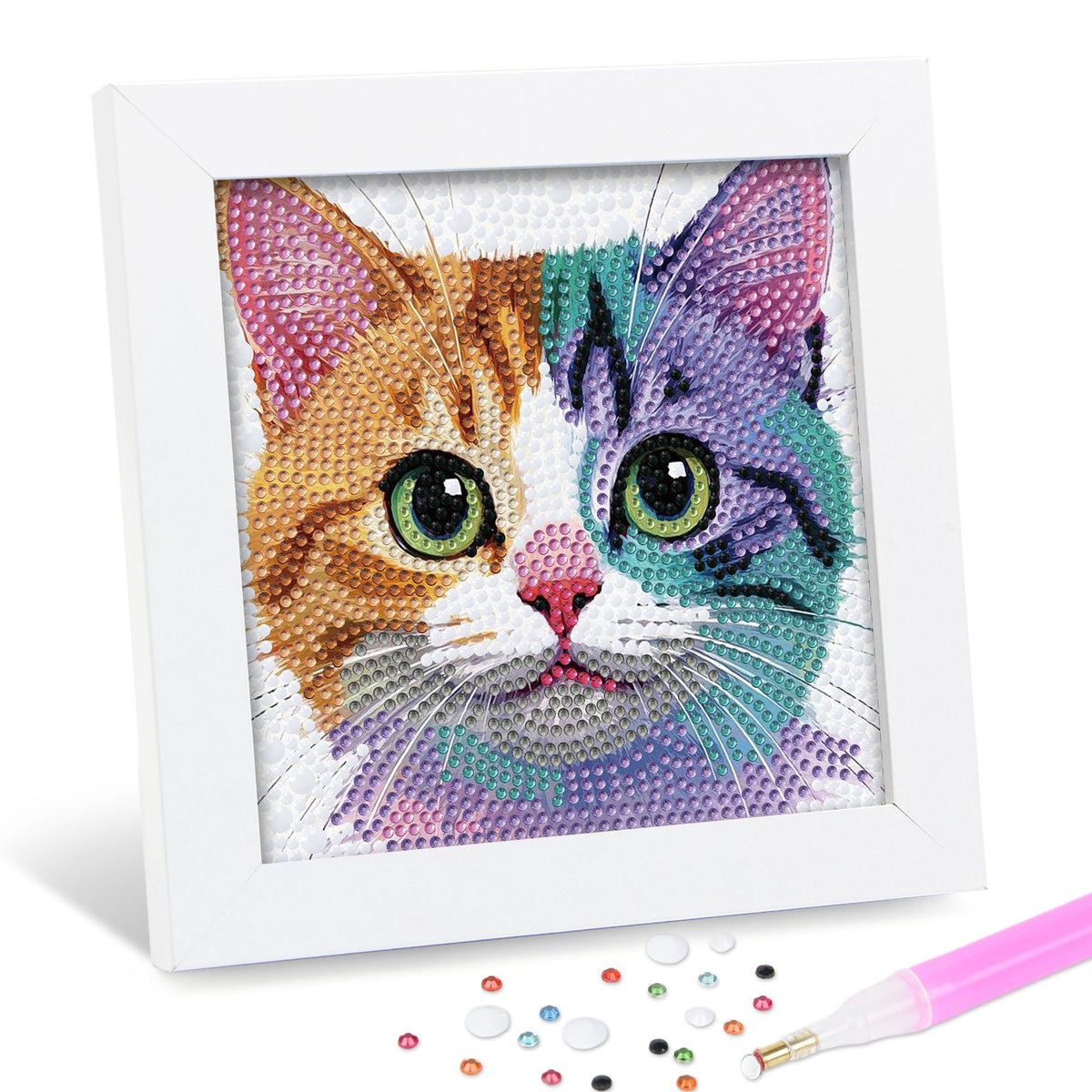 Leixonl Diamond Art Kit for Kids – Framed 7x7 Cartoon Animals (Kitten) Diamond Painting