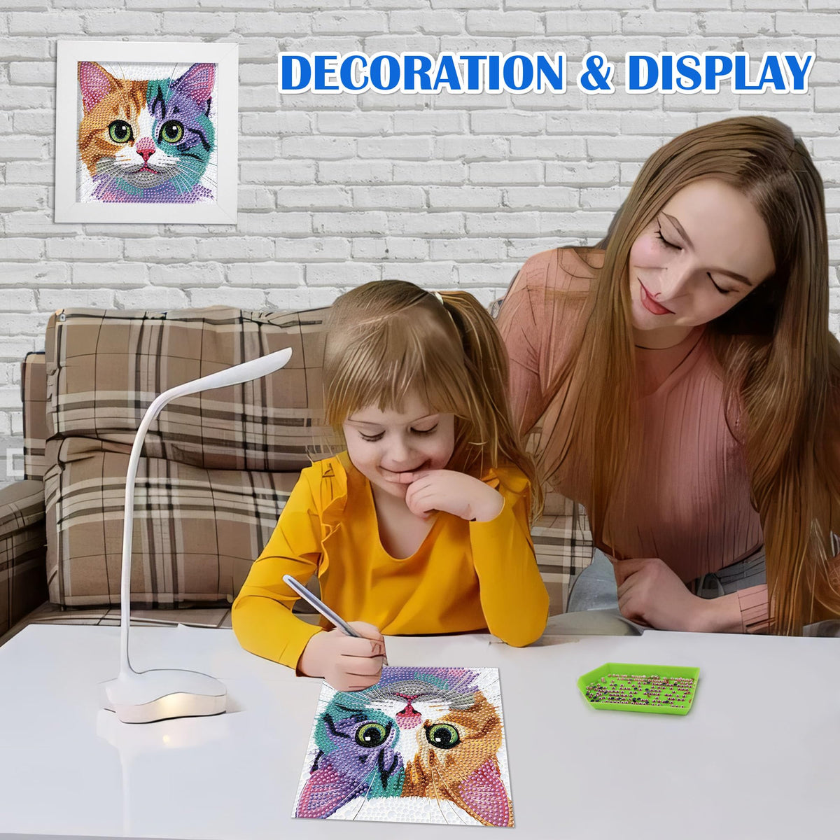 Leixonl Diamond Art Kit for Kids – Framed 7x7 Cartoon Animals (Kitten) Diamond Painting