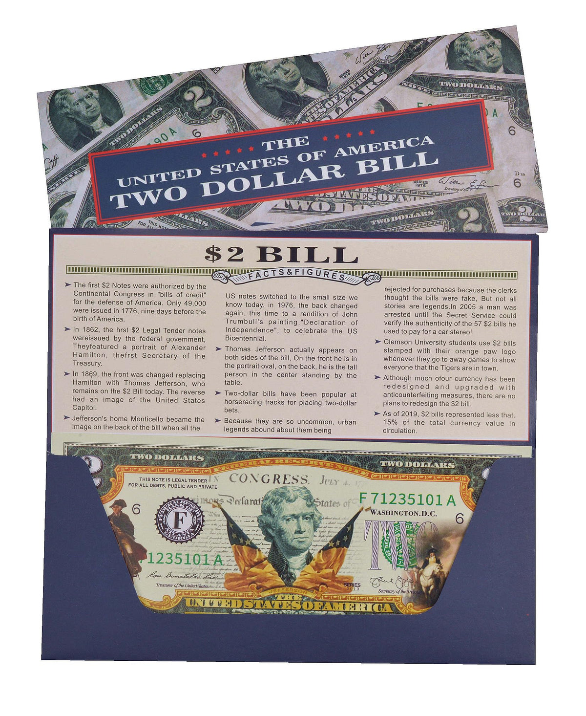 LEKA NEIL 250th Anniversary 2 Dollar Bill — Uncirculated Independence Day Collectible