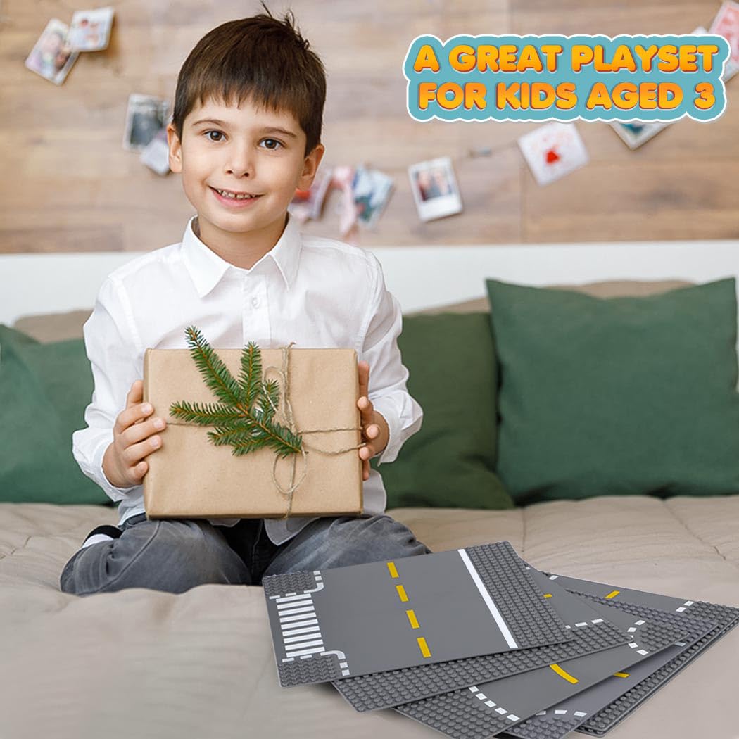 Lekebaby 12 Pack 10x10 Grey Road Base Plates – 4 Curve, 4 T Junction, 3 Straight, 1 Junction
