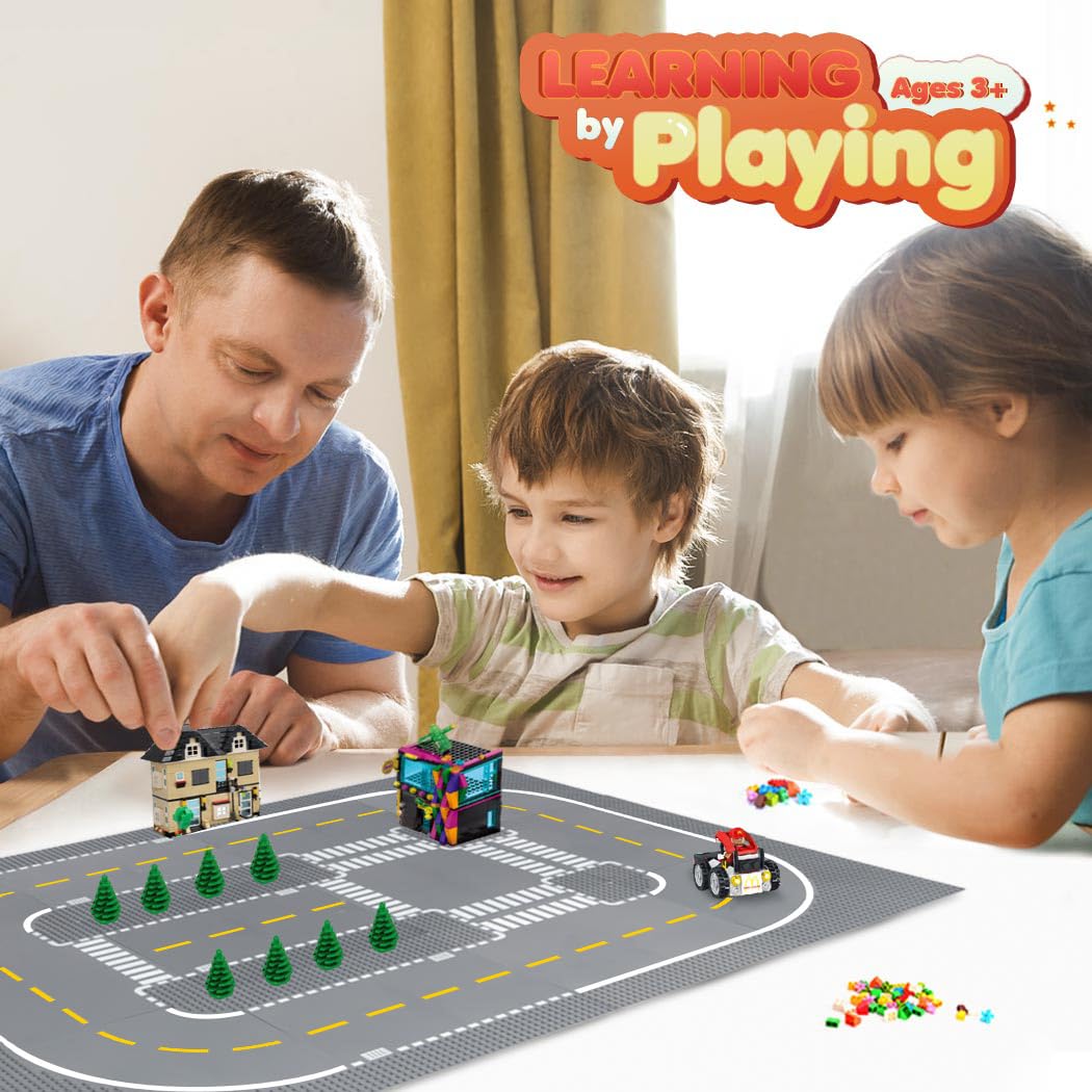 Lekebaby 12 Pack 10x10 Grey Road Base Plates – 4 Curve, 4 T Junction, 3 Straight, 1 Junction