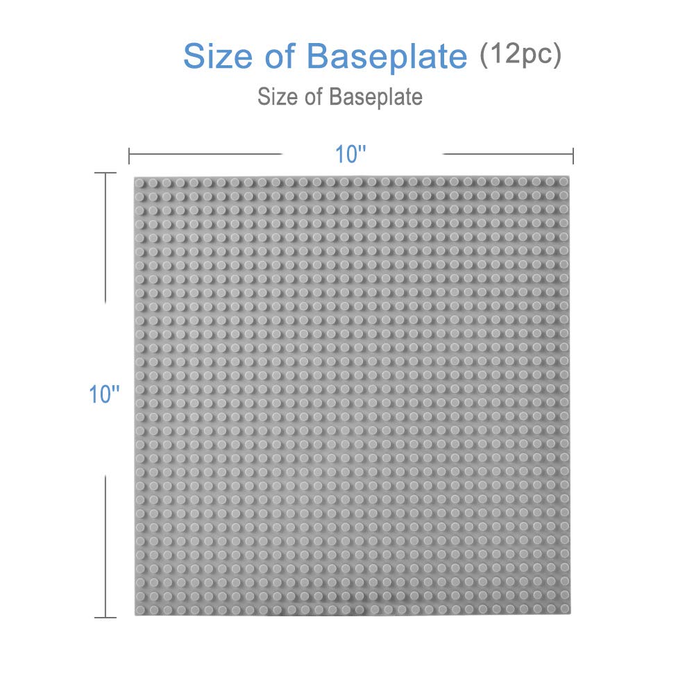 Lekebaby Classic Baseplates 10x10 Grey – Pack of 12, Compatible with Major Brands