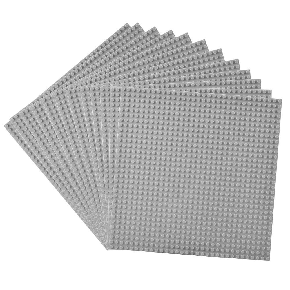 Lekebaby Classic Baseplates 10x10 Grey – Pack of 12, Compatible with Major Brands