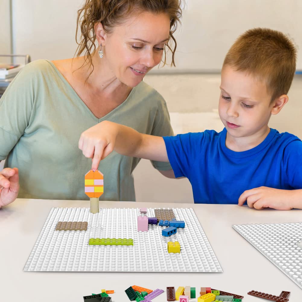 Lekebaby Classic Baseplates – 6-Pack 5x5 White Baseplates, 10x10 Layout, Compatible with Major Brands