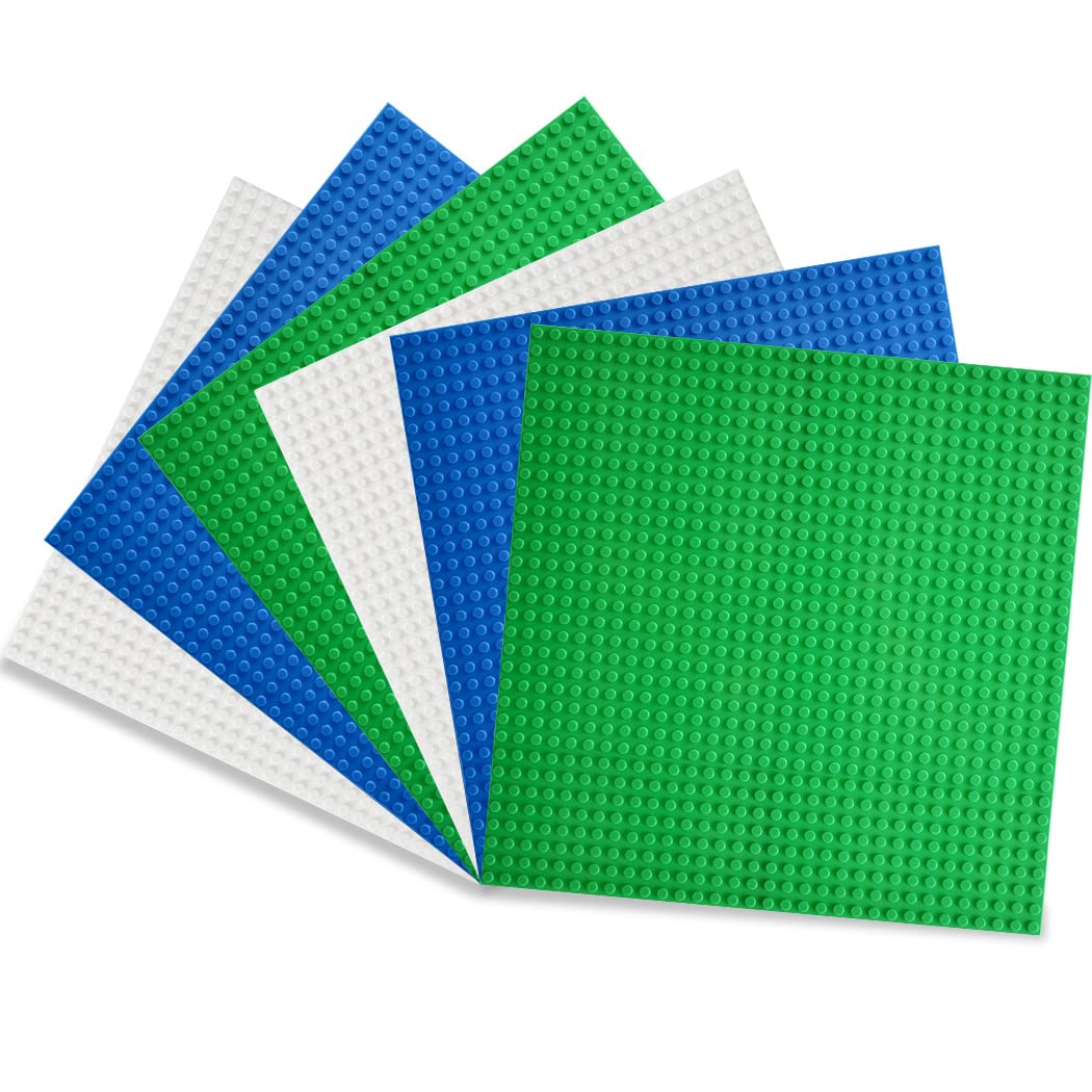 Lekebaby Classic Baseplates 10x10 – 6-Pack (Green, Blue, White) – 100% Compatible with Major Brands