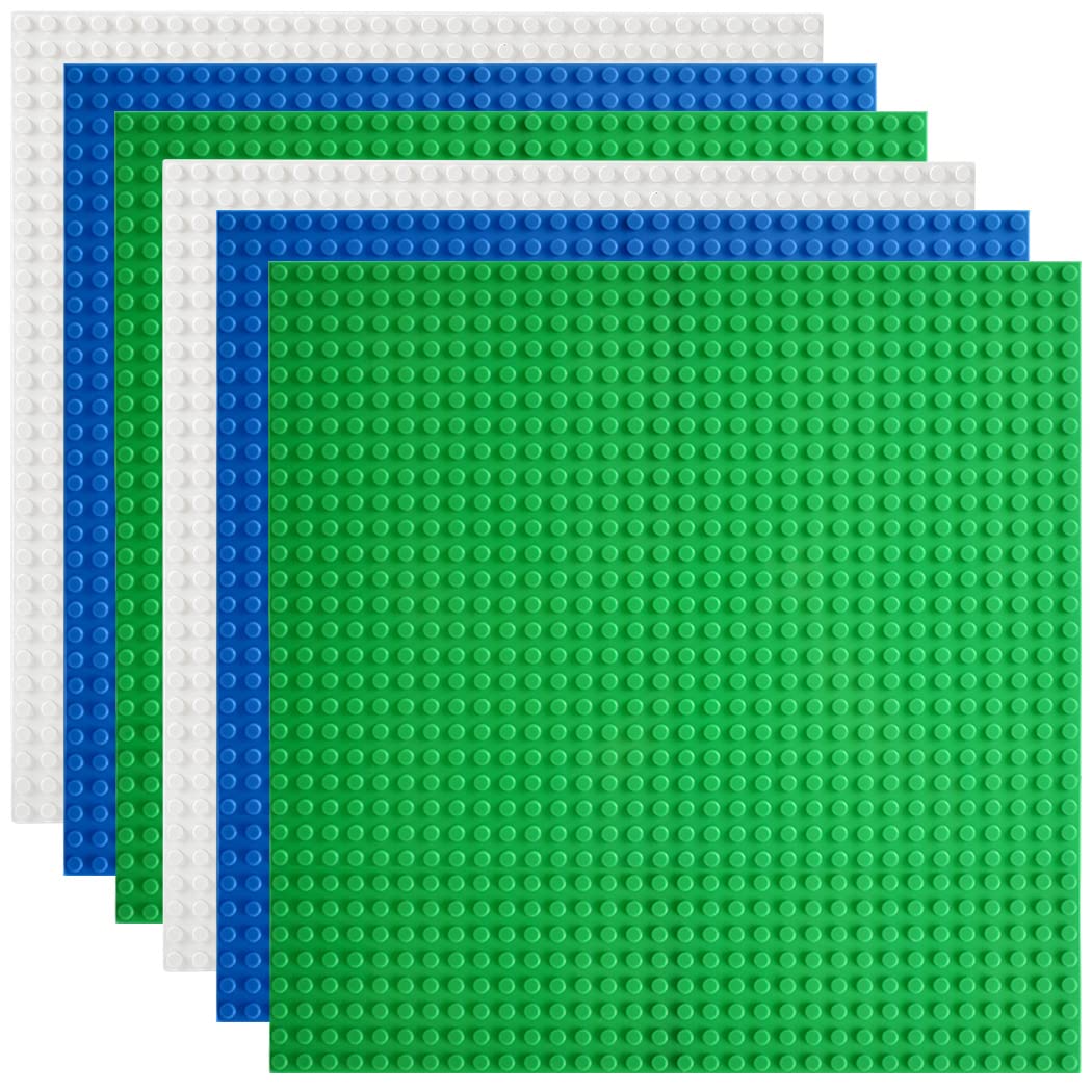 Lekebaby Classic Baseplates 10x10 – 6-Pack (Green, Blue, White) – 100% Compatible with Major Brands