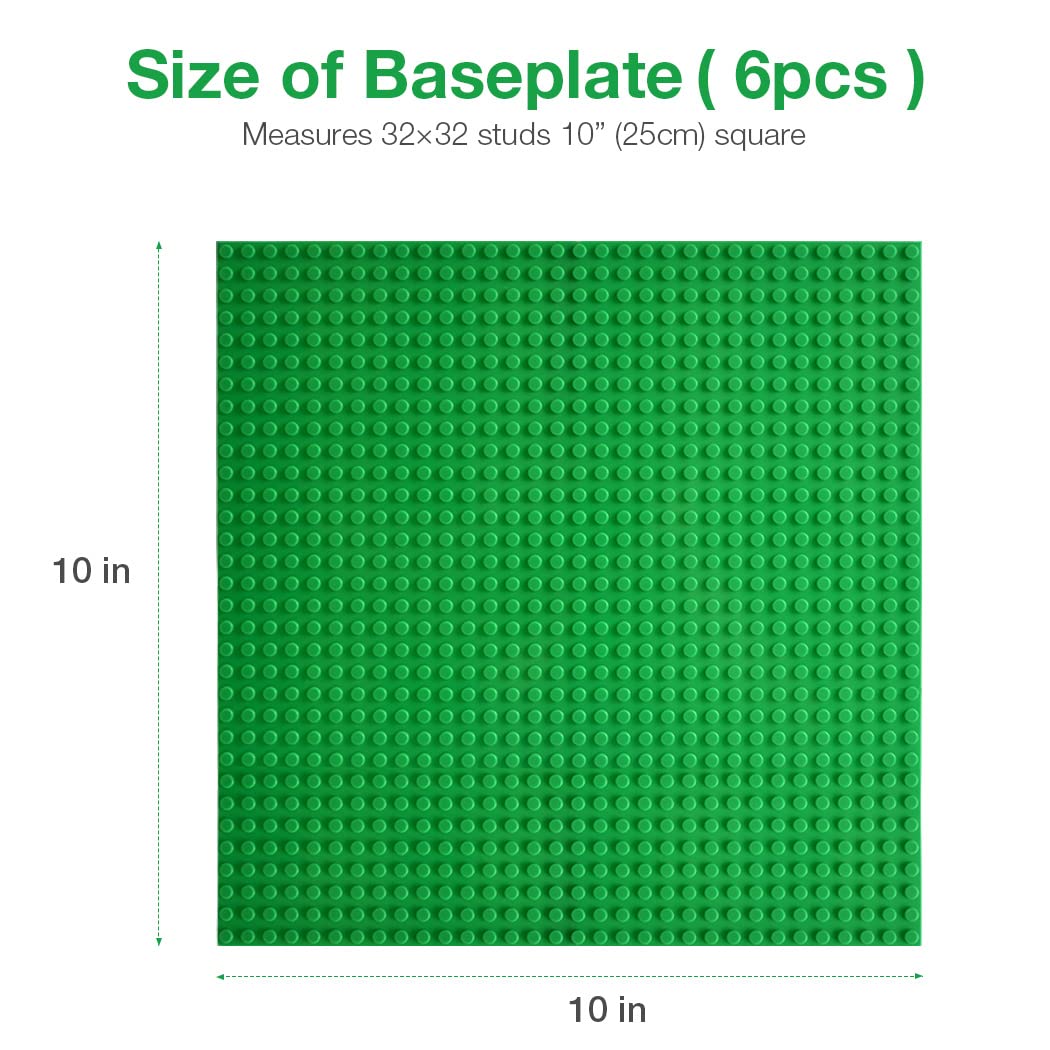 Lekebaby Classic Baseplates 10x10 – 6-Pack (Green, Blue, White) – 100% Compatible with Major Brands