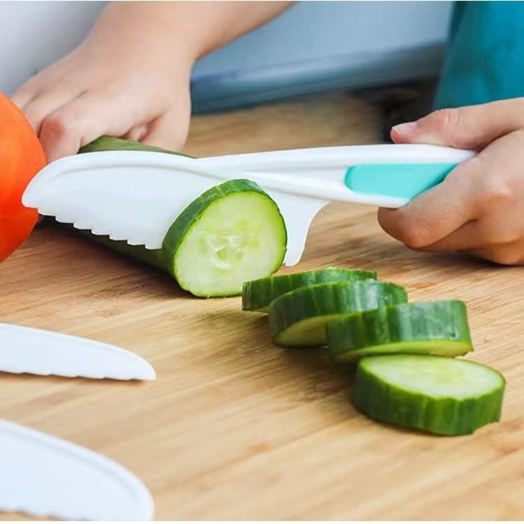 Leking 3-Piece Kids Kitchen Knife Set – Safe Plastic Serrated Edges for Little Chefs